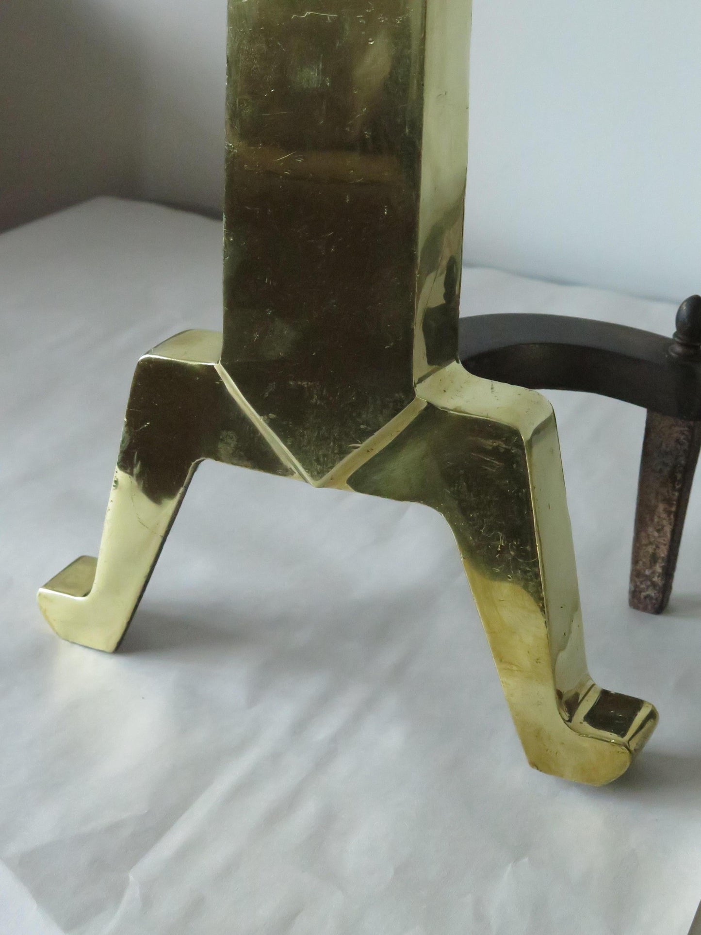 Frisman Vintage American Art Deco Andirons Polished Brass