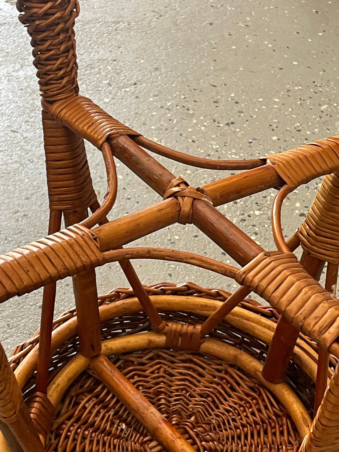 Frisman Vintage Bamboo and Wicker Stool, Style of Tony Paul and Franco Albini