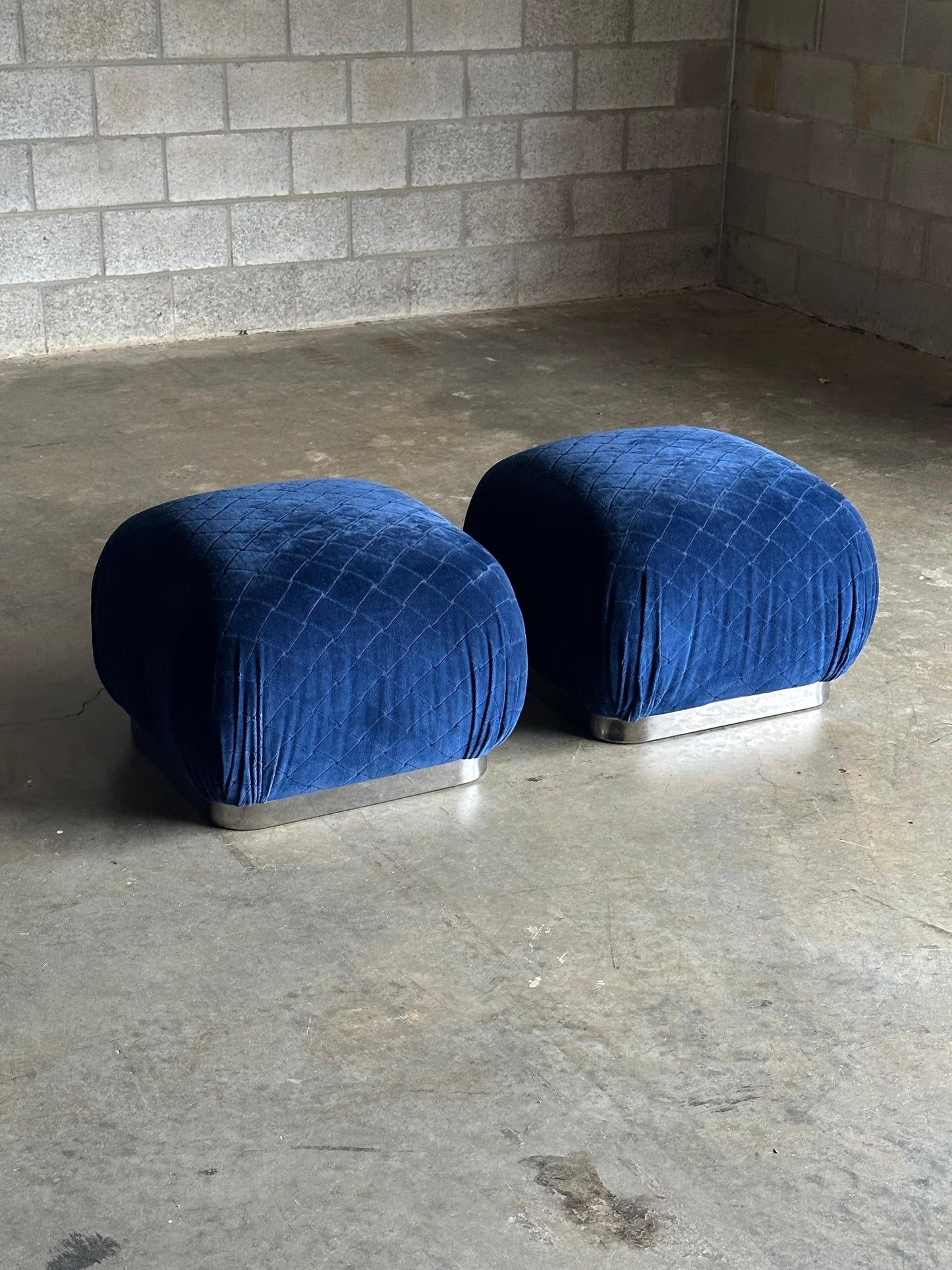 Frisman Vintage Pair of Weiman “Soufflé” Poufs/ Ottomans, Manner of Karl Springer