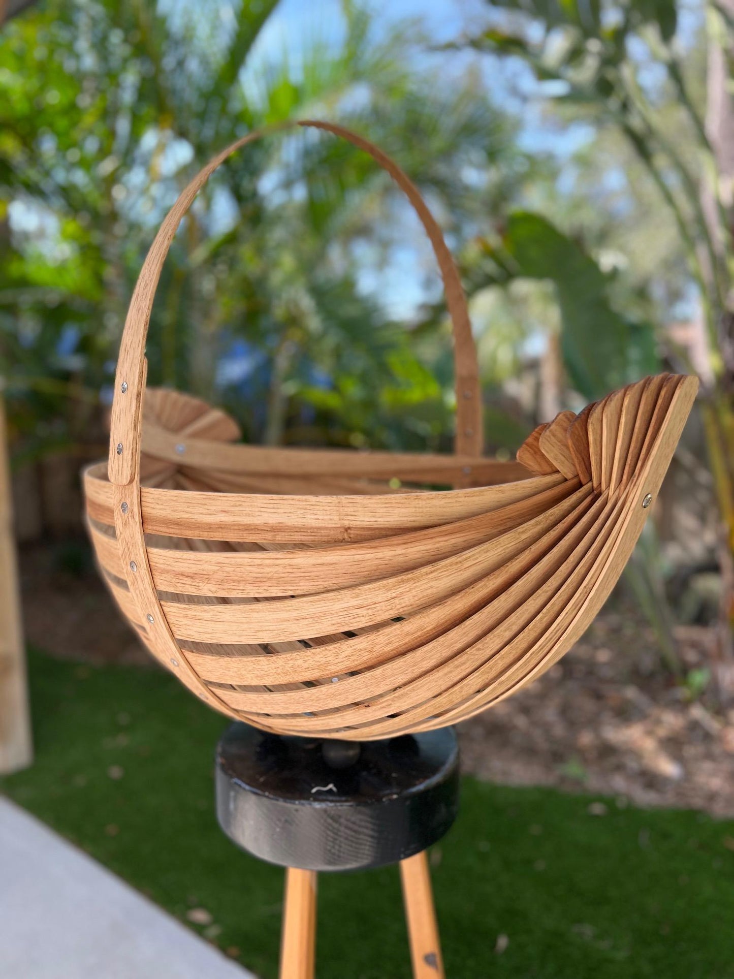 Frisman Vintage Large Decorative Basket Hickory Artisan Made
