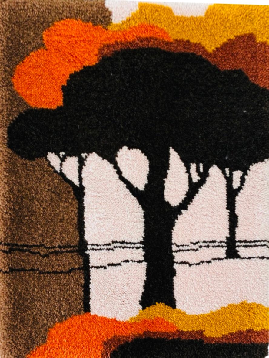 Frisman Vintage 70s Scandinavian Marimekko Abstract Landscape Rya like Rug Wall Art Hanging