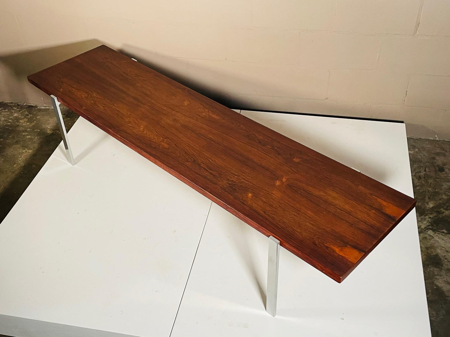 Frisman Vintage Classic Minimalist Rosewood and Steel Bench