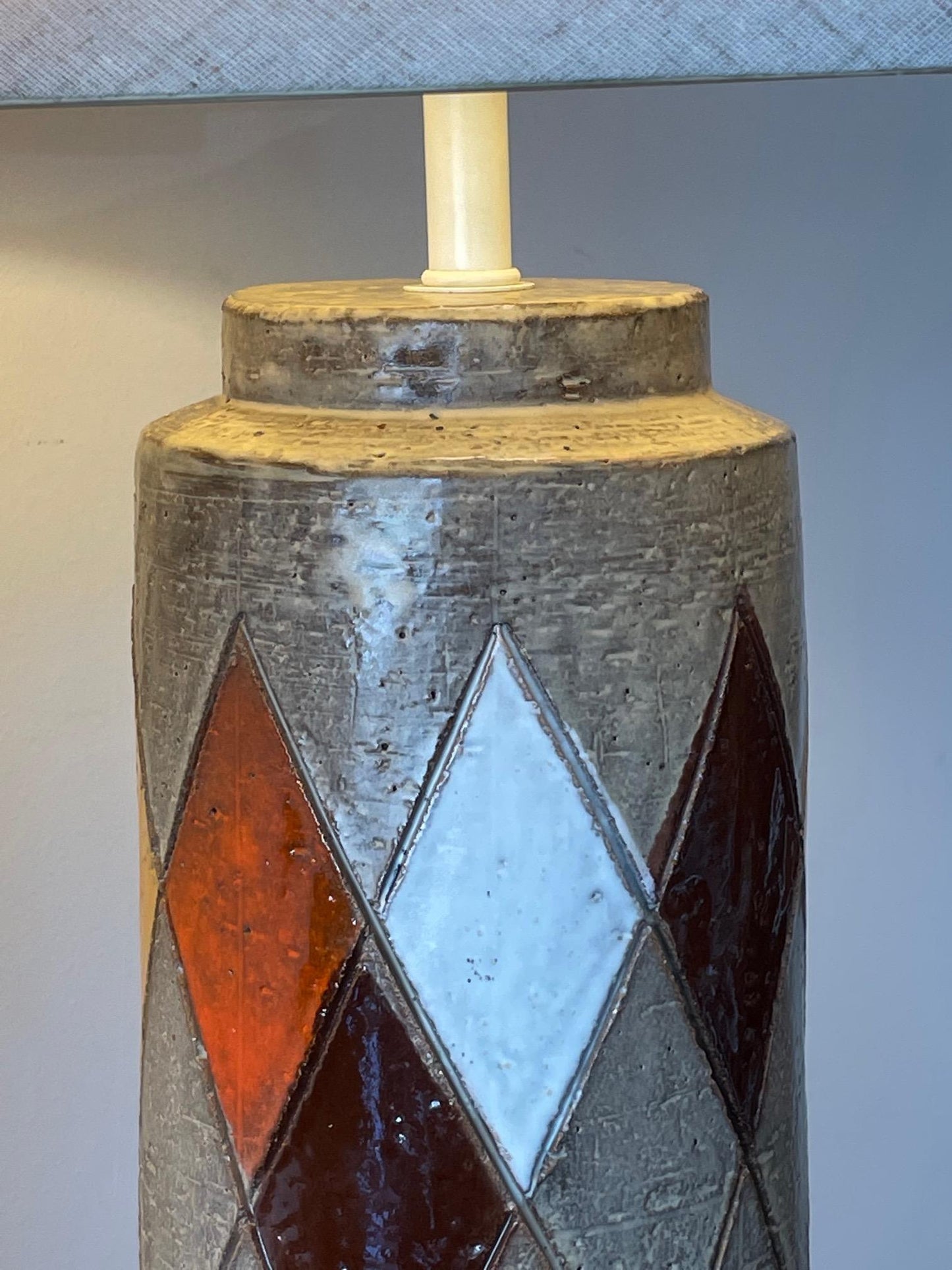 Frisman Vintage Pair of Aldo Londi Bitossi Cermaic Lamps Harlequin Pattern