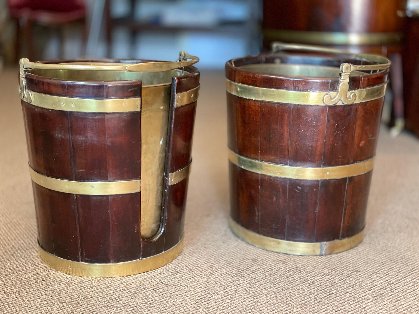 Frisman Vintage Pair of English Buckets Mahogany and Brass George III