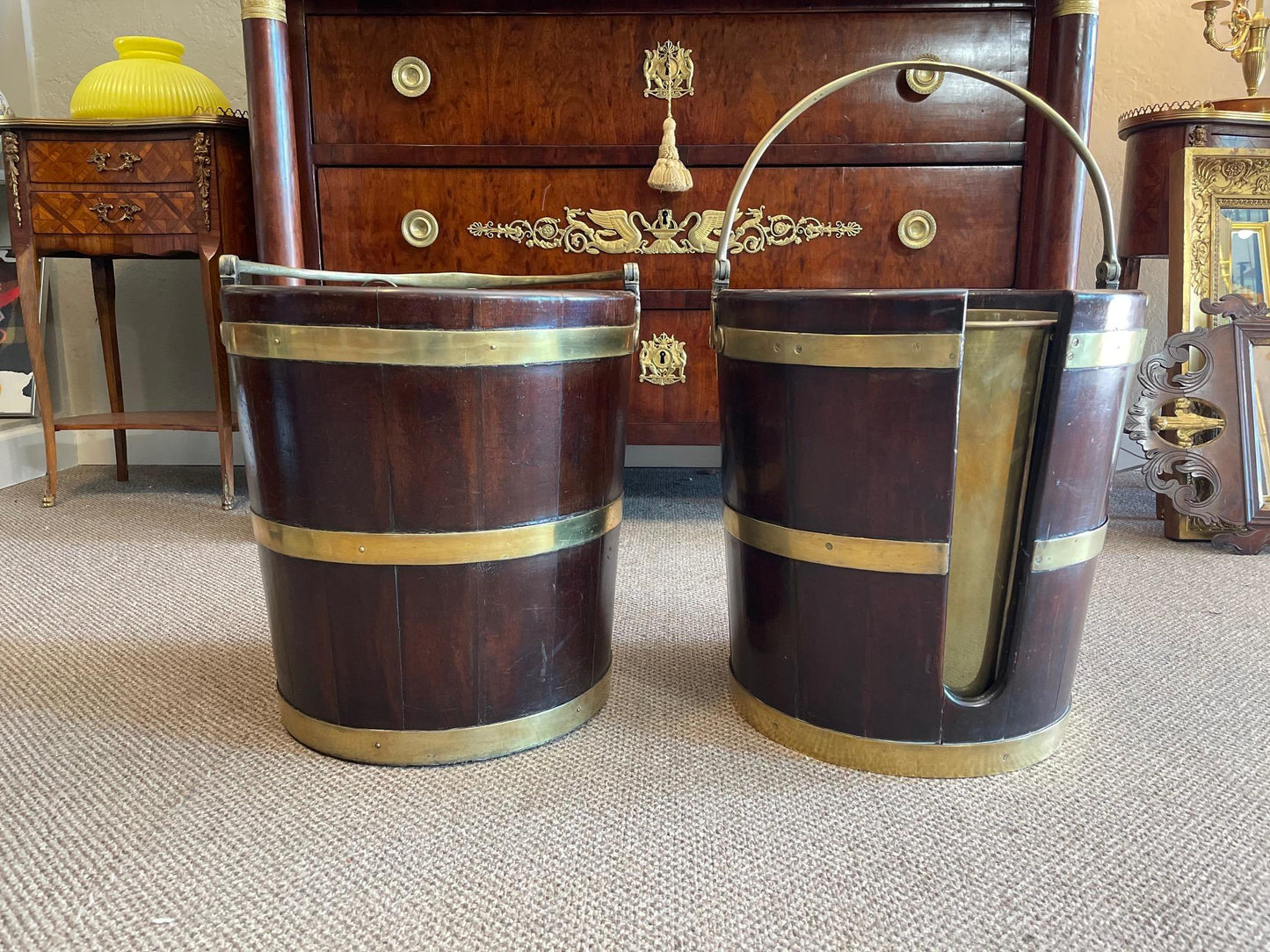 Frisman Vintage Pair of English Buckets Mahogany and Brass George III