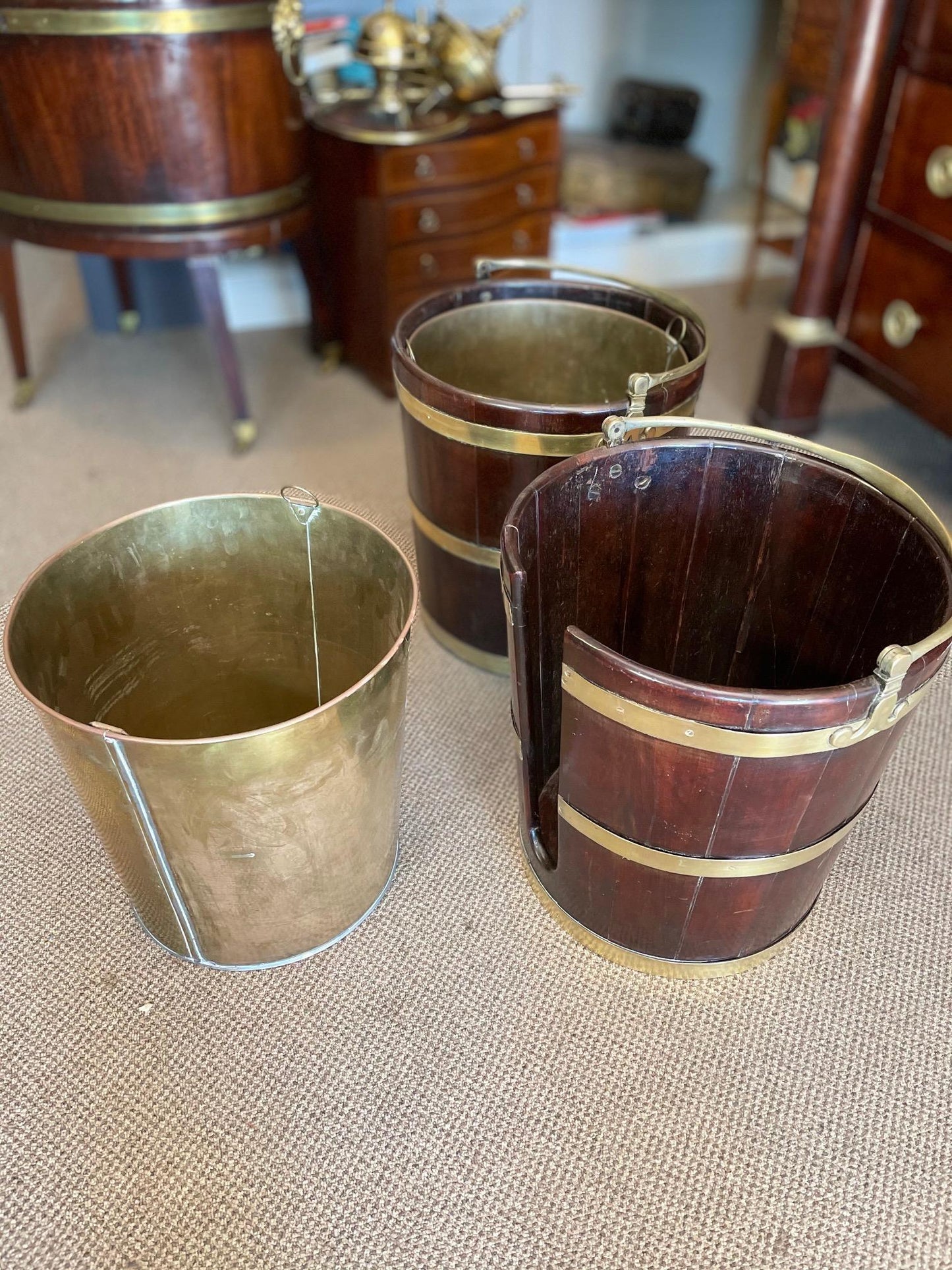 Frisman Vintage Pair of English Buckets Mahogany and Brass George III