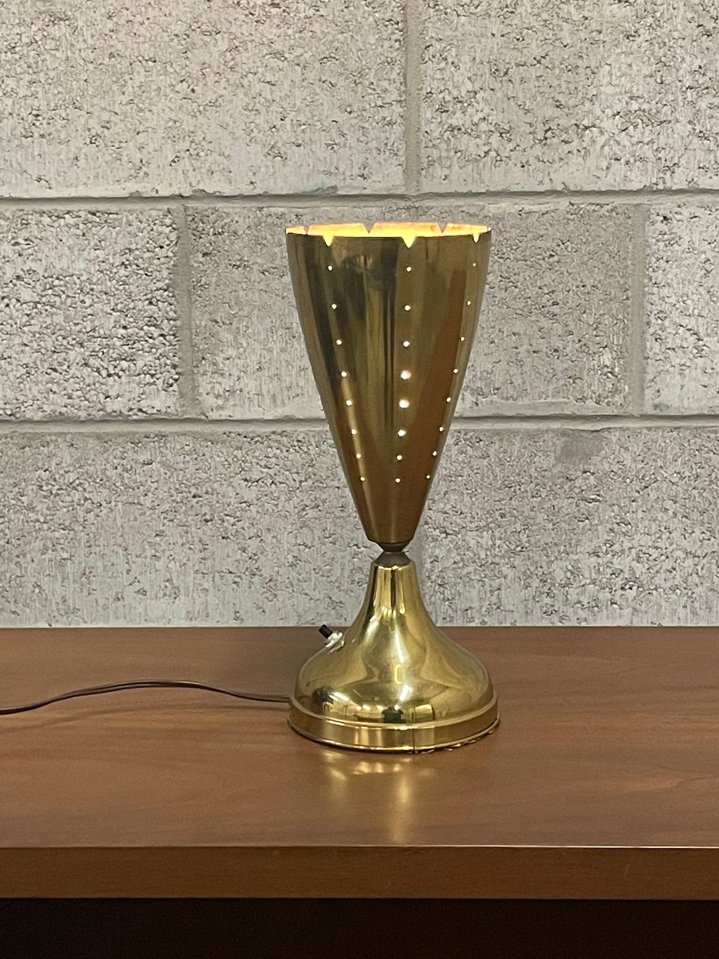 Frisman Vintage American Designer Modernist Brass Lamp with Pierced Cone Shade