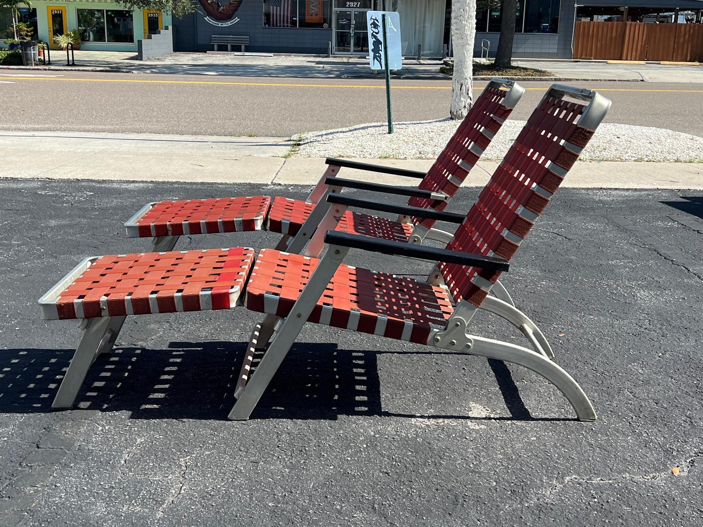 Frisman Vintage A Pair of Aluminum Folding Chaise Lounges from SS United States Luxury Ship