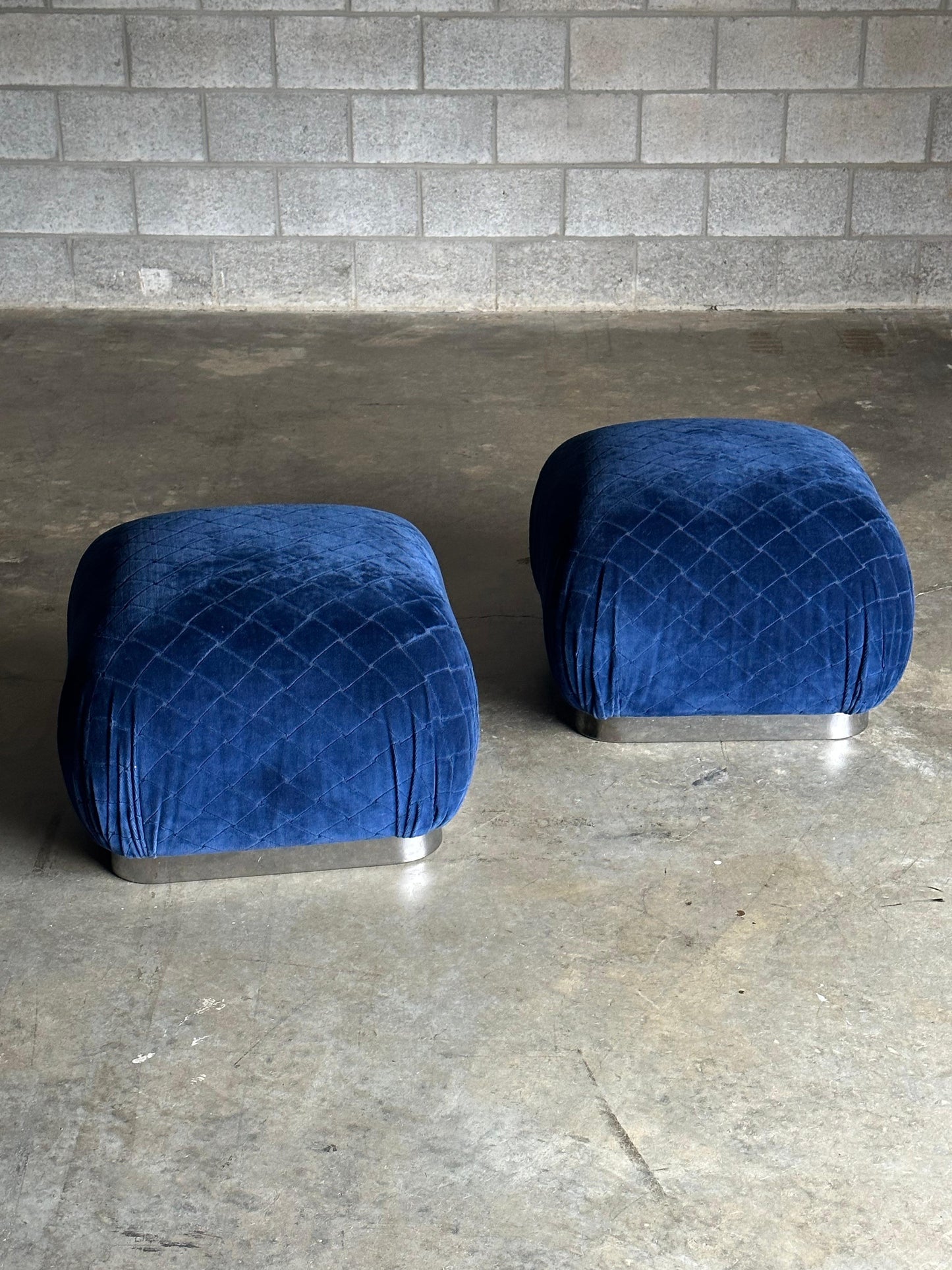 Frisman Vintage Pair of Weiman “Soufflé” Poufs/ Ottomans, Manner of Karl Springer