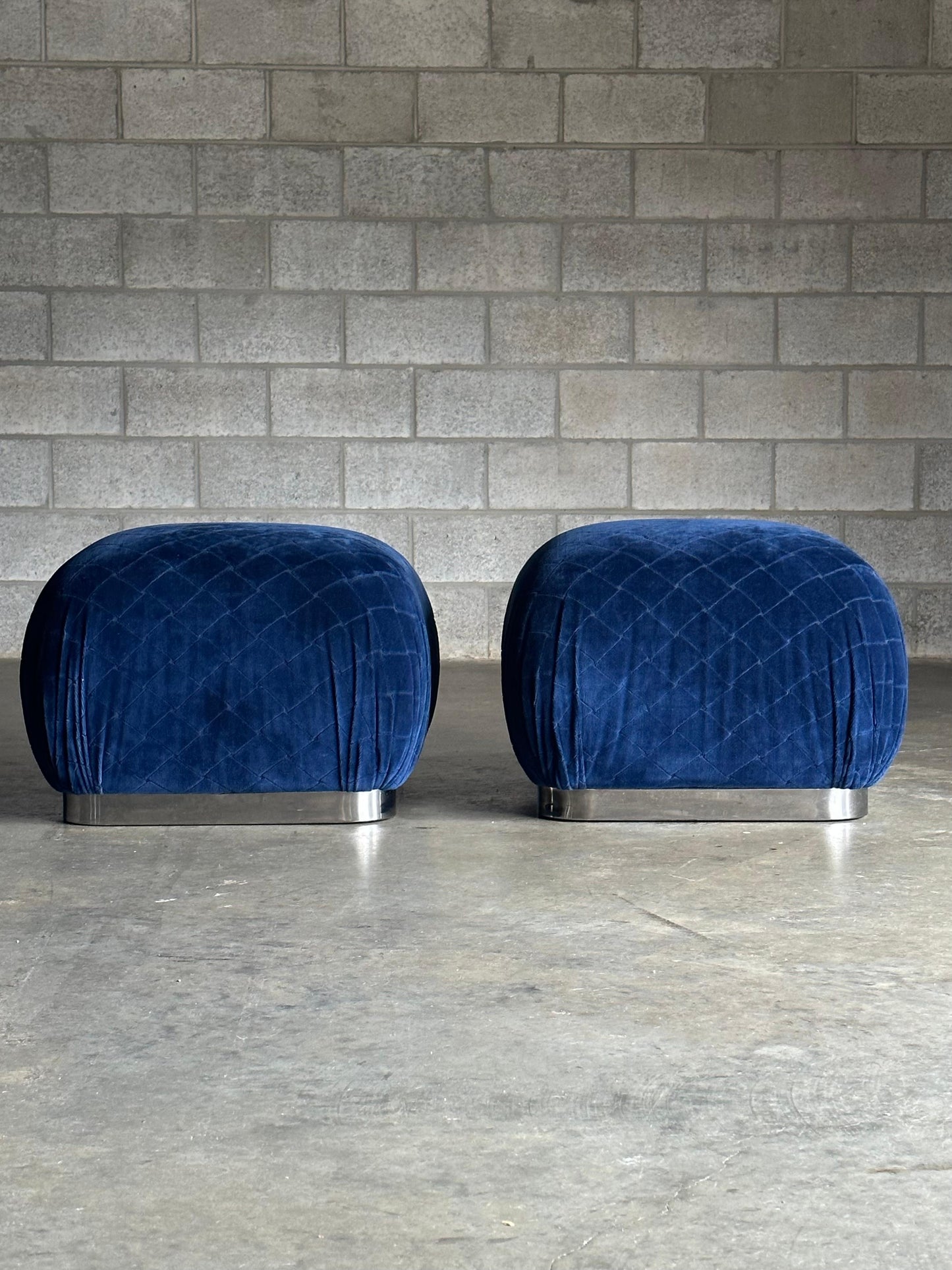 Frisman Vintage Pair of Weiman “Soufflé” Poufs/ Ottomans, Manner of Karl Springer