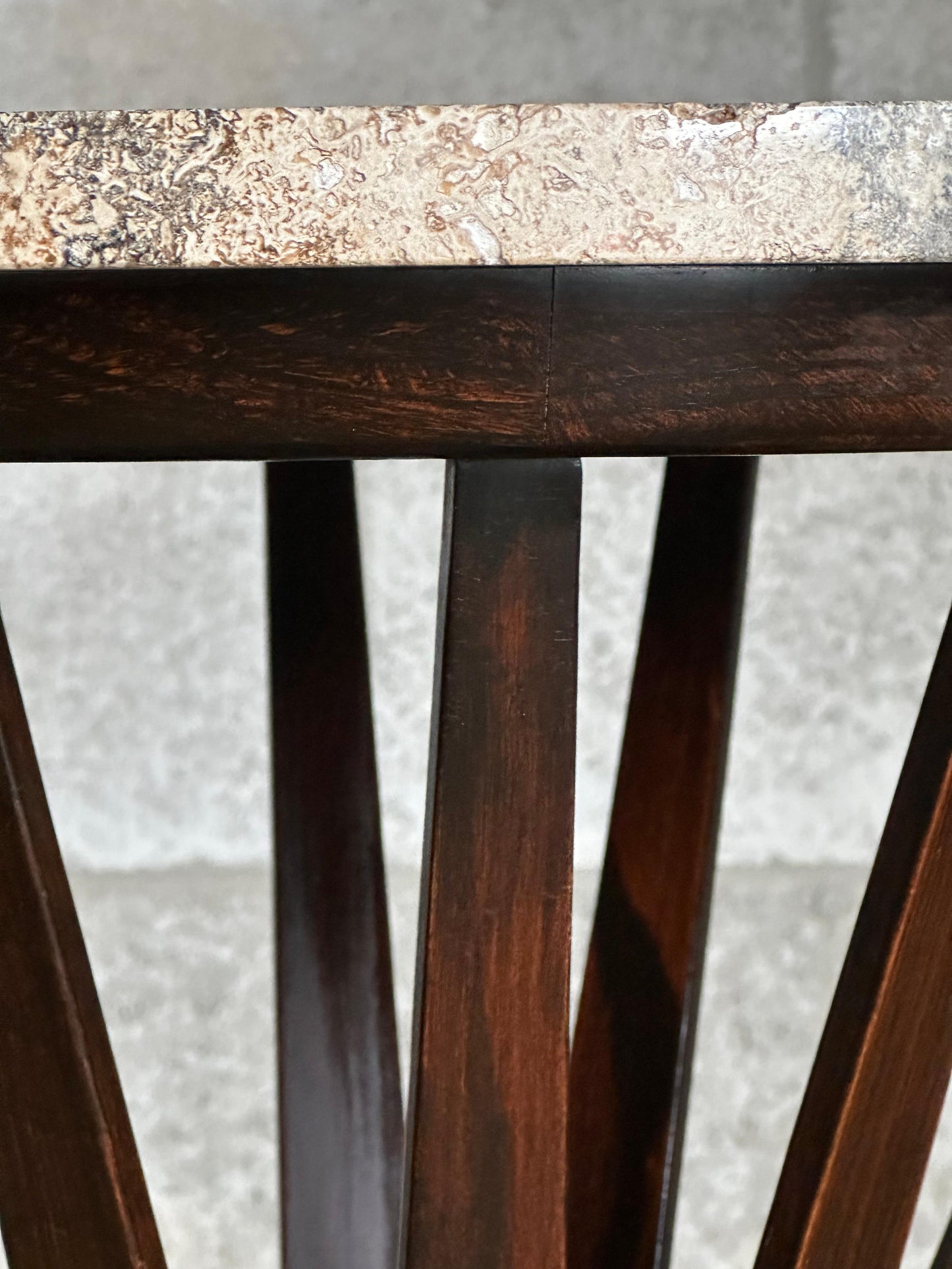 Frisman Vintage Edward Wormley for Dunbar Sheaf of Wheat Tables, Travertine and Ash