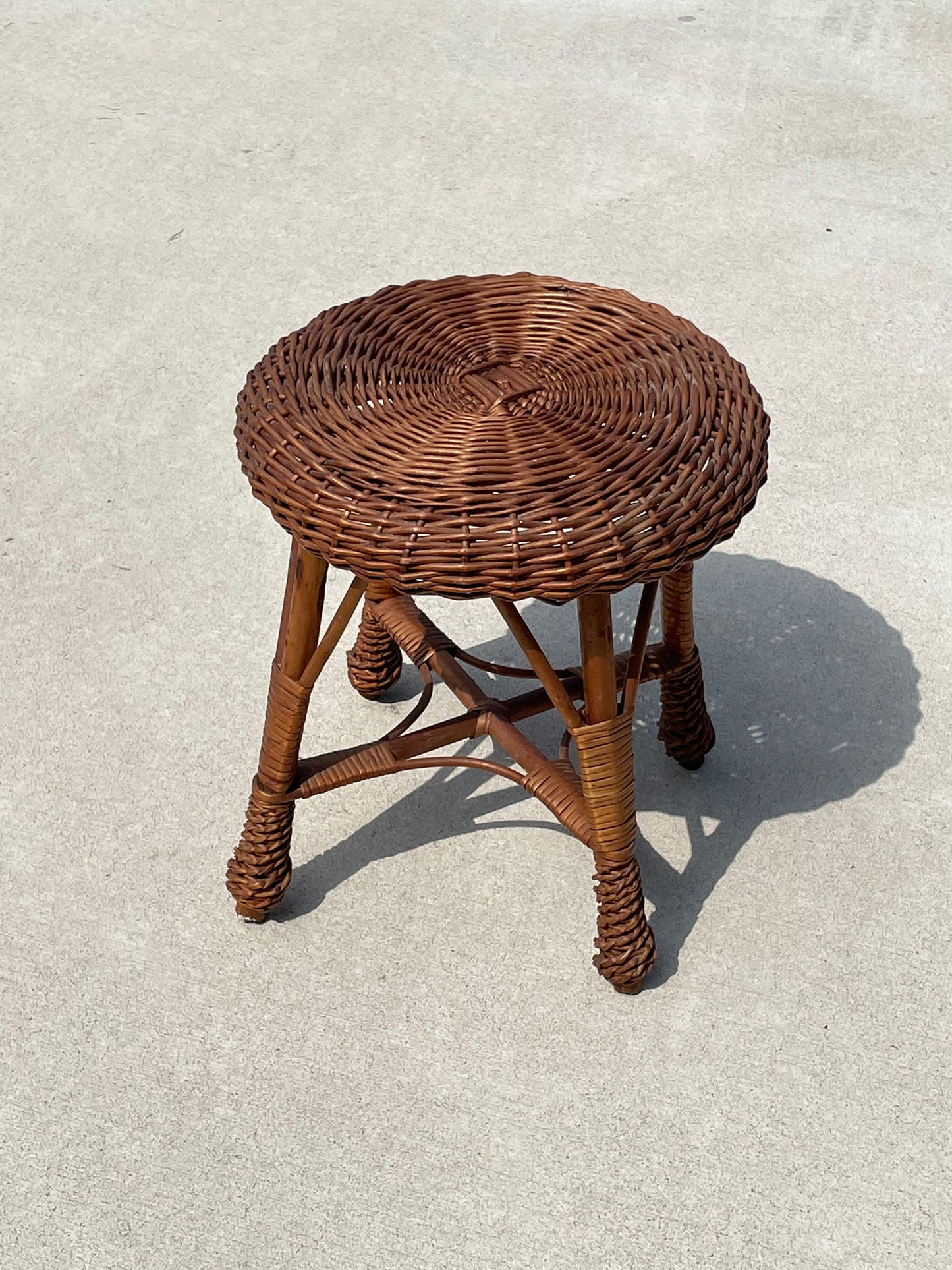 Frisman Vintage Bamboo and Wicker Stool, Style of Tony Paul and Franco Albini