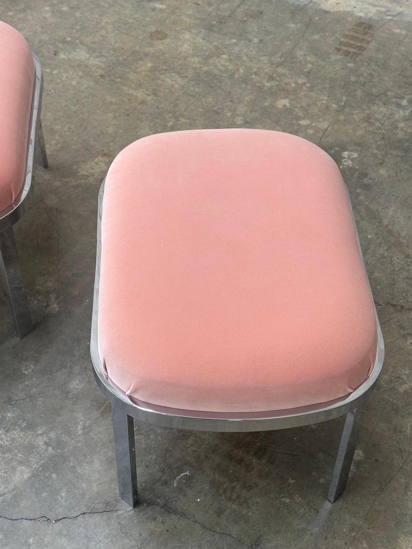 Frisman Vintage Large Chrome Stools or Ottomans Attributed to Milo Baughman- A Pair