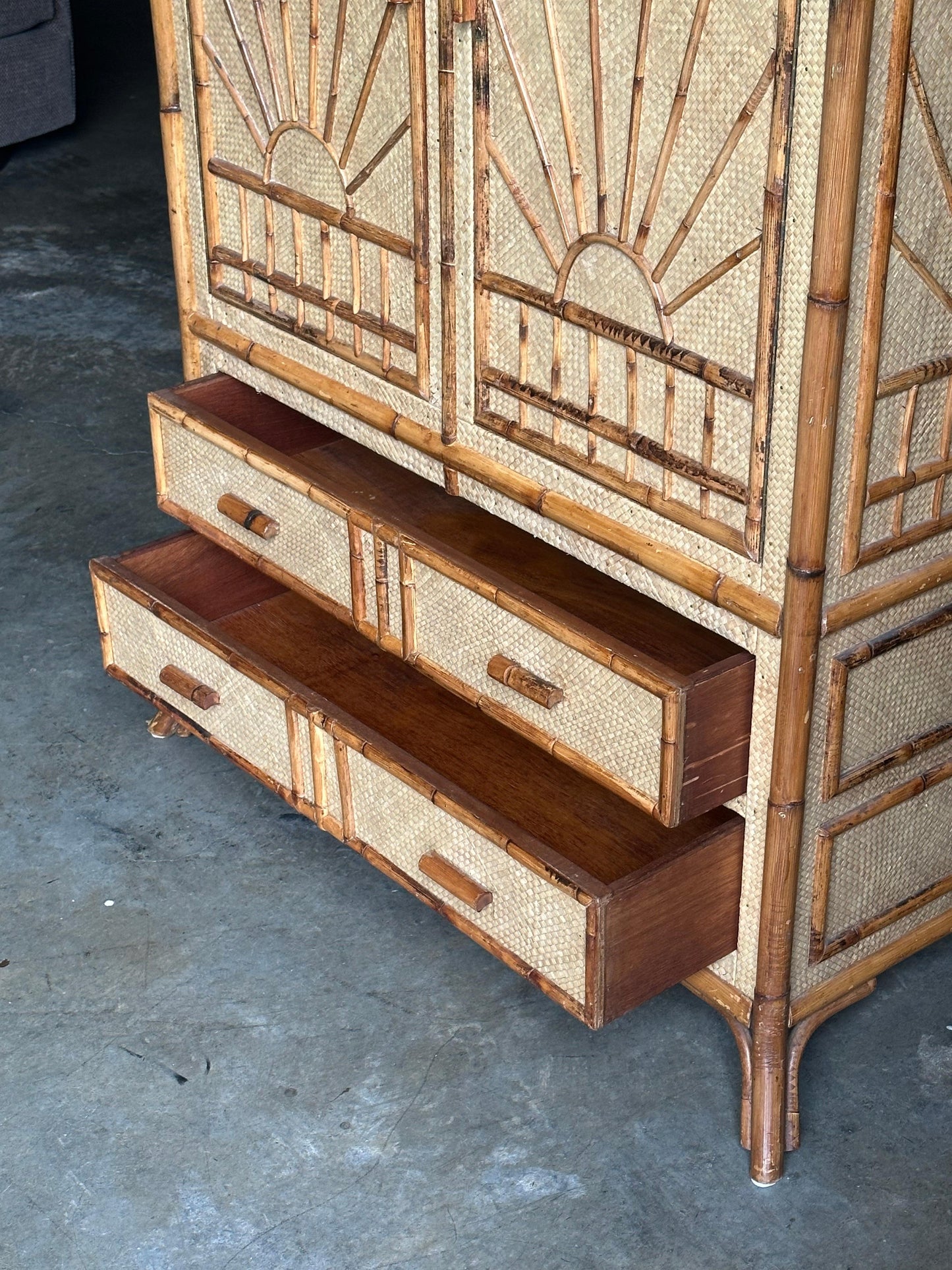 Frisman Vintage Vintage Bamboo and Grass Cloth Dresser / Armoire