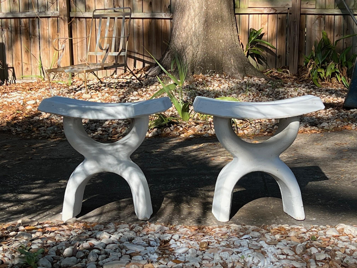 Frisman Vintage Pair of Biomorphic Concrete Stools, 1974
