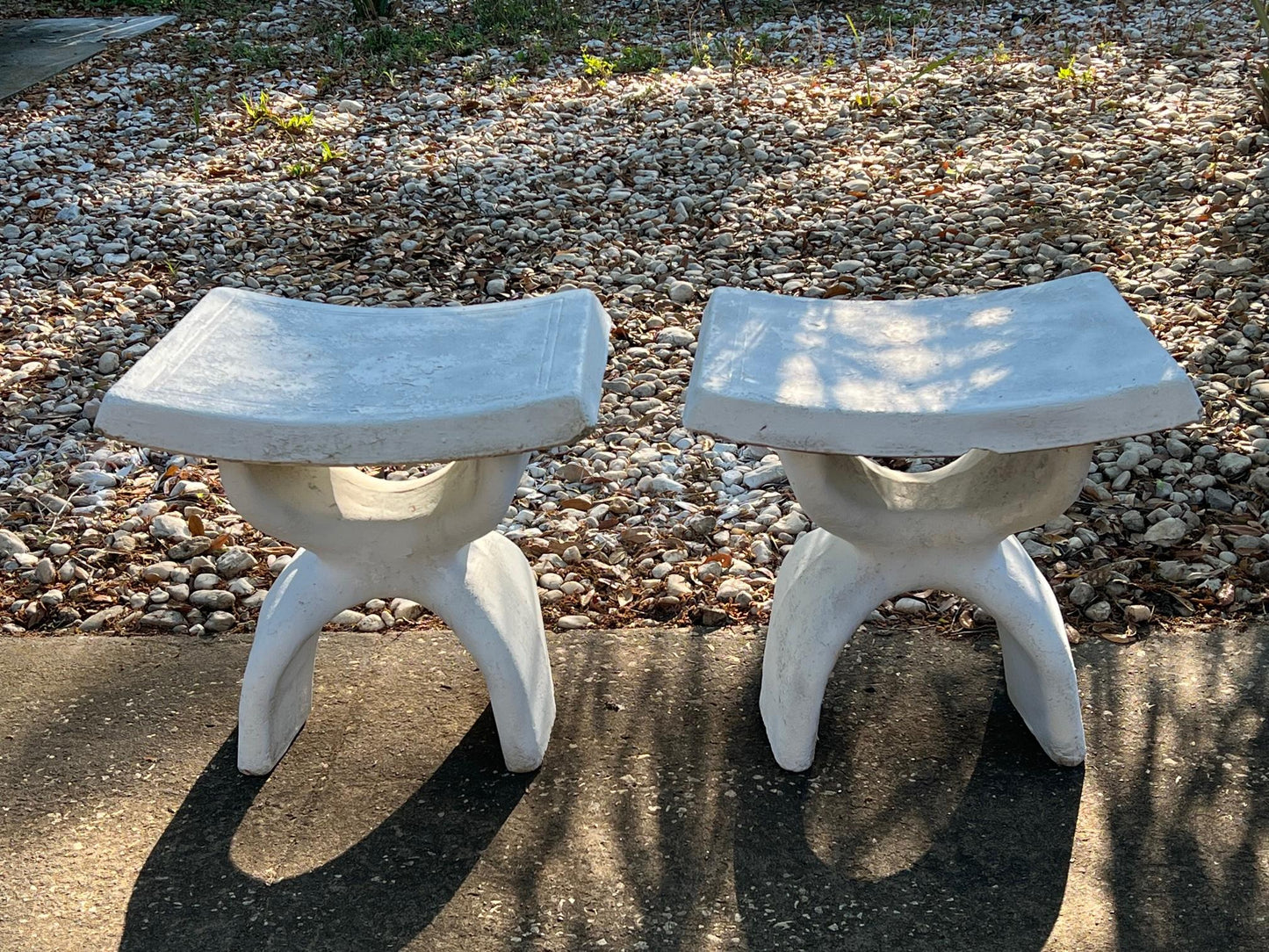 Frisman Vintage Pair of Biomorphic Concrete Stools, 1974