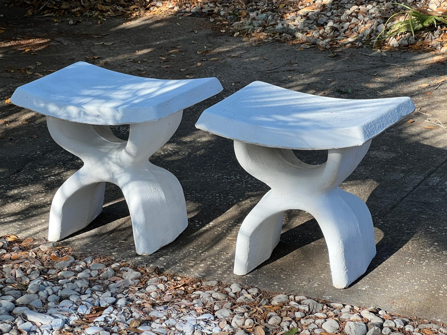 Frisman Vintage Pair of Biomorphic Concrete Stools, 1974