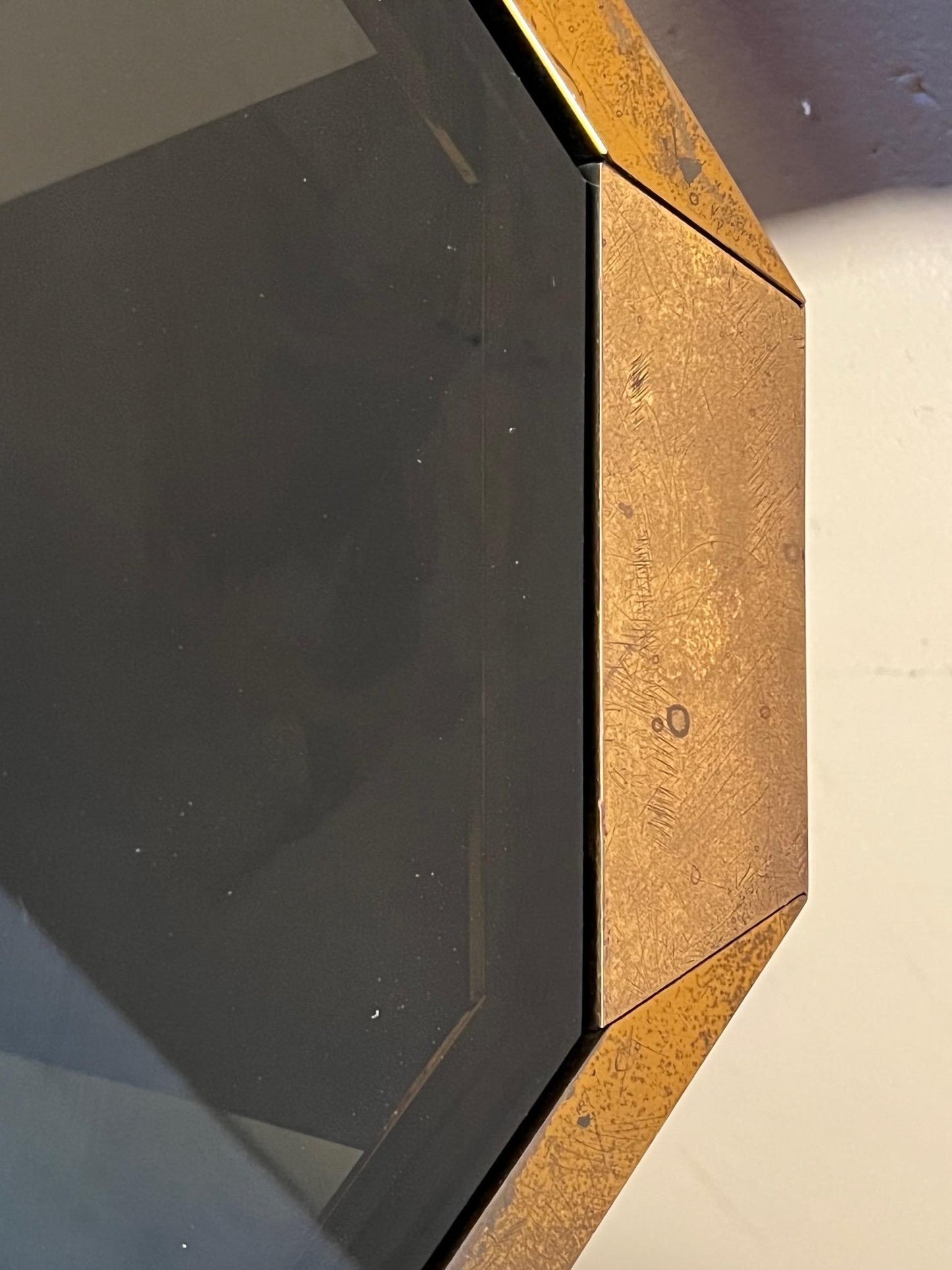 Frisman Vintage Brass And Black Glass Console Ron Seff, 1970's