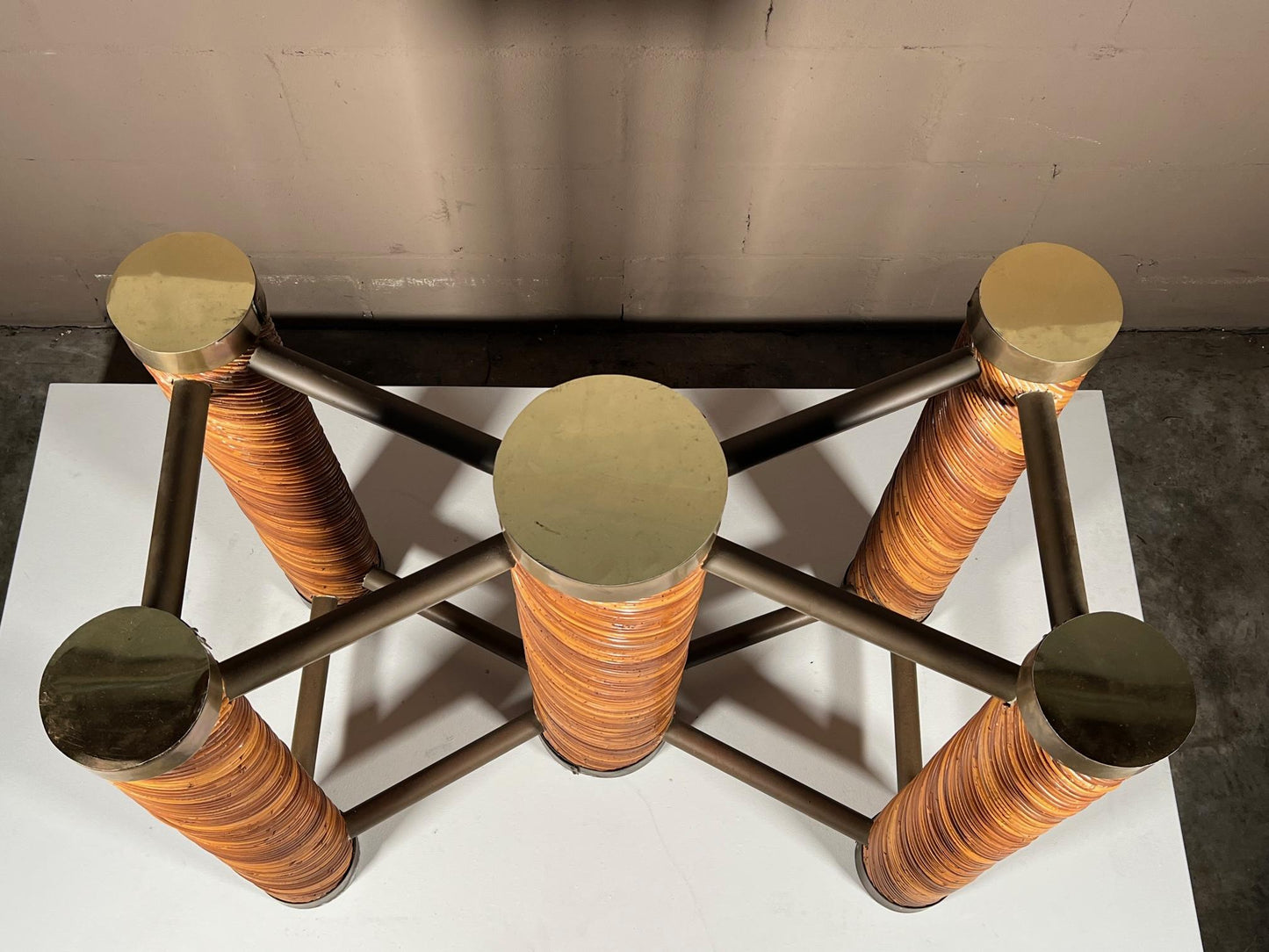 Frisman Vintage Unusual Pencil Reed and Brass Table 1970's Italy