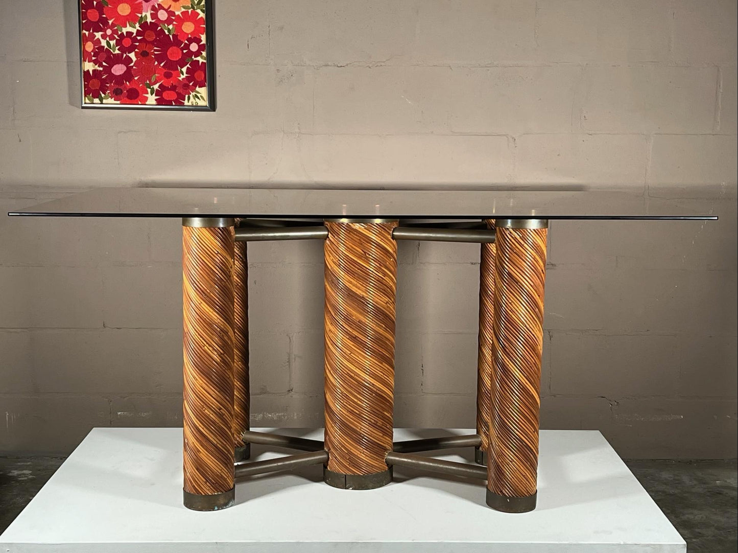 Frisman Vintage Unusual Pencil Reed and Brass Table 1970's Italy