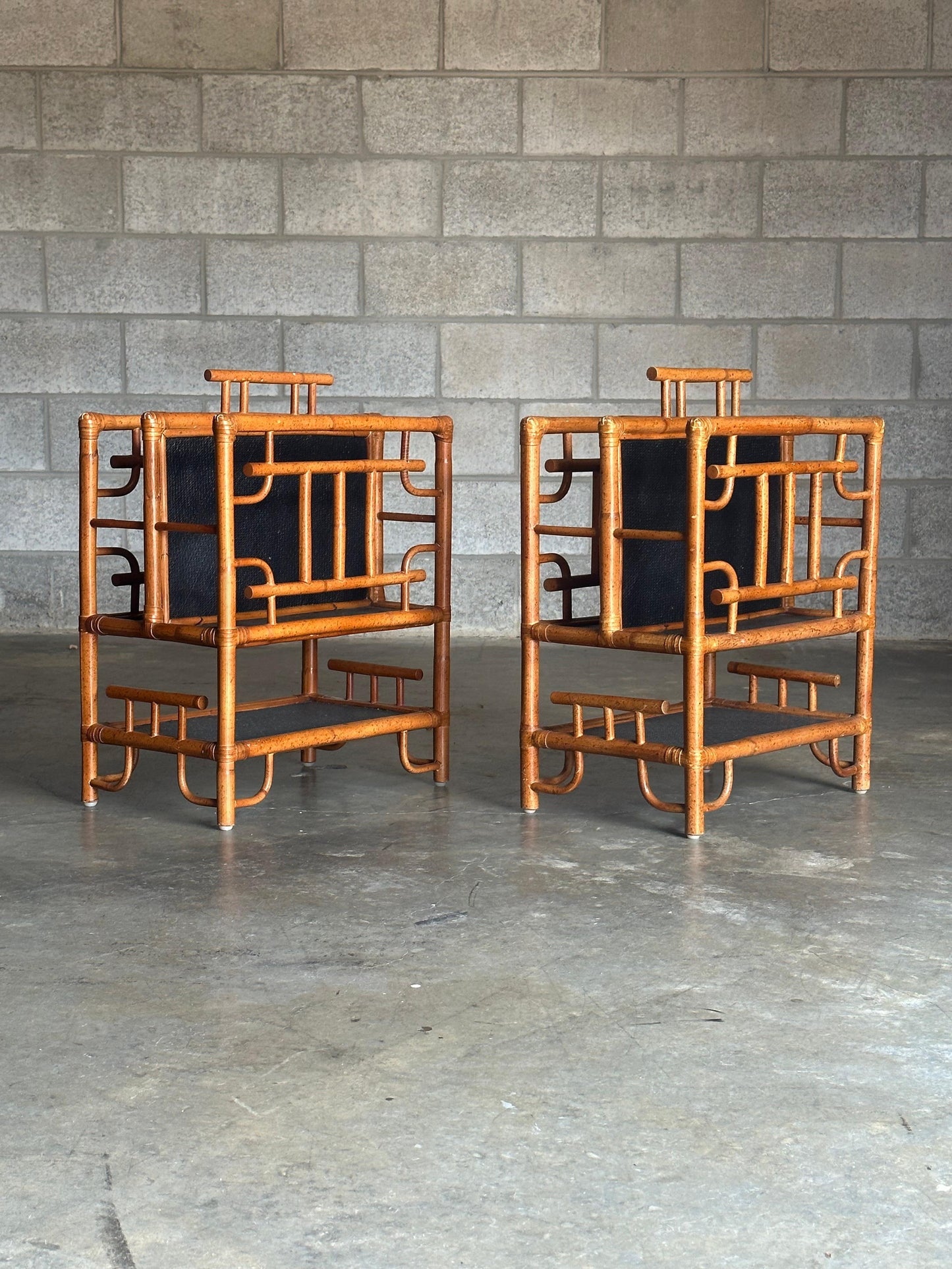 Frisman Vintage Vintage Pagoda British Colonial Style Bamboo and Cane Magazine Racks- a Pair