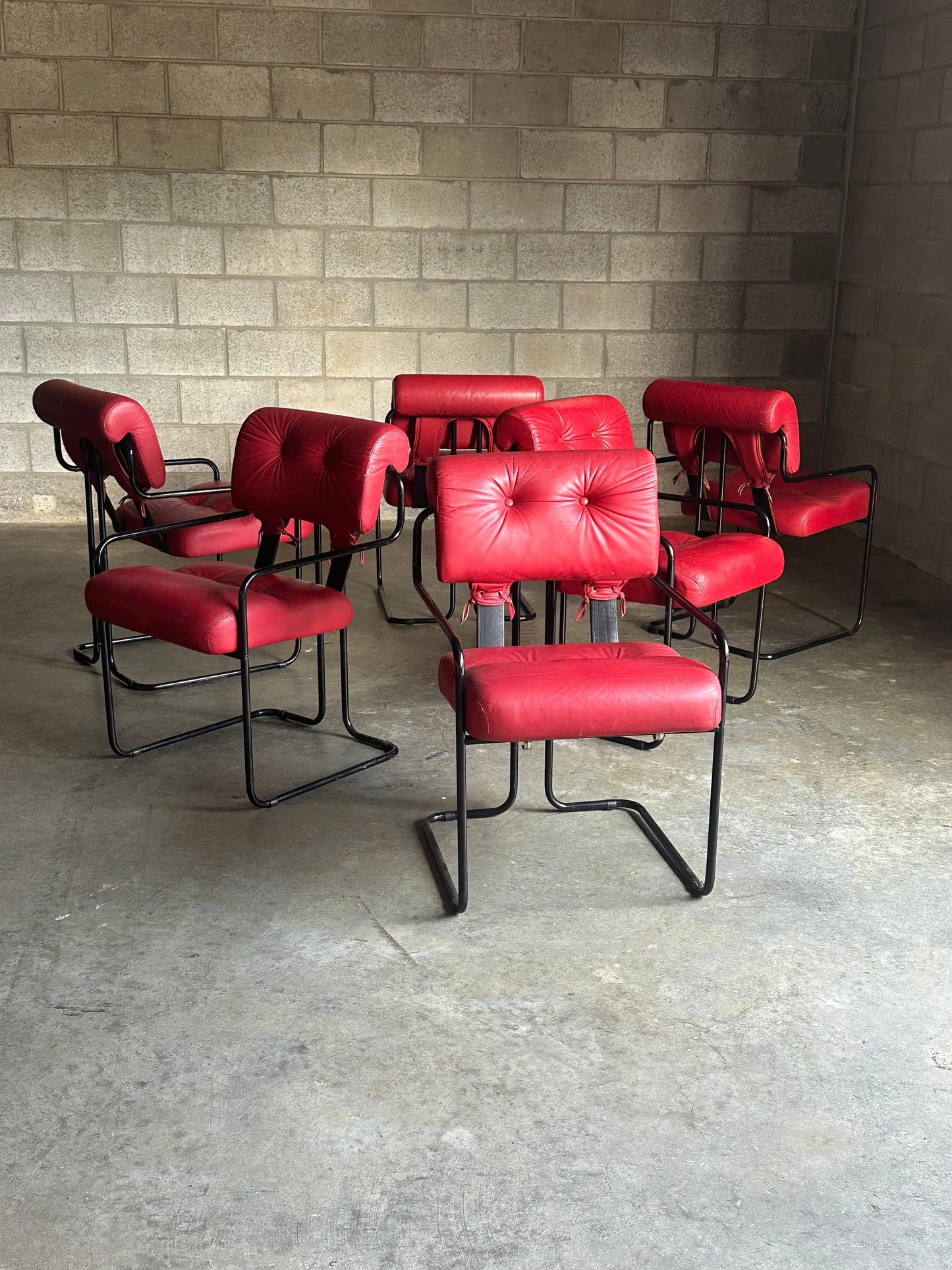 Frisman Vintage Tucroma Chairs by Guido Faleschini for I4 Mariani, Red Leather- Set of 6