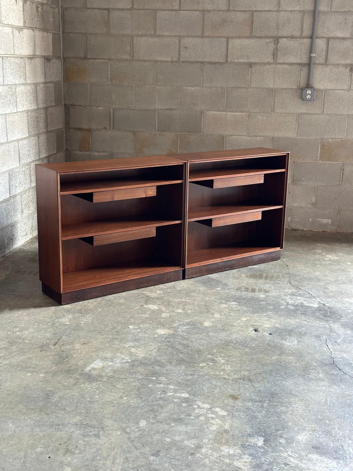 Frisman Vintage Edward Wormley for Dunbar Bookcases With Floating Drawers- a Pair