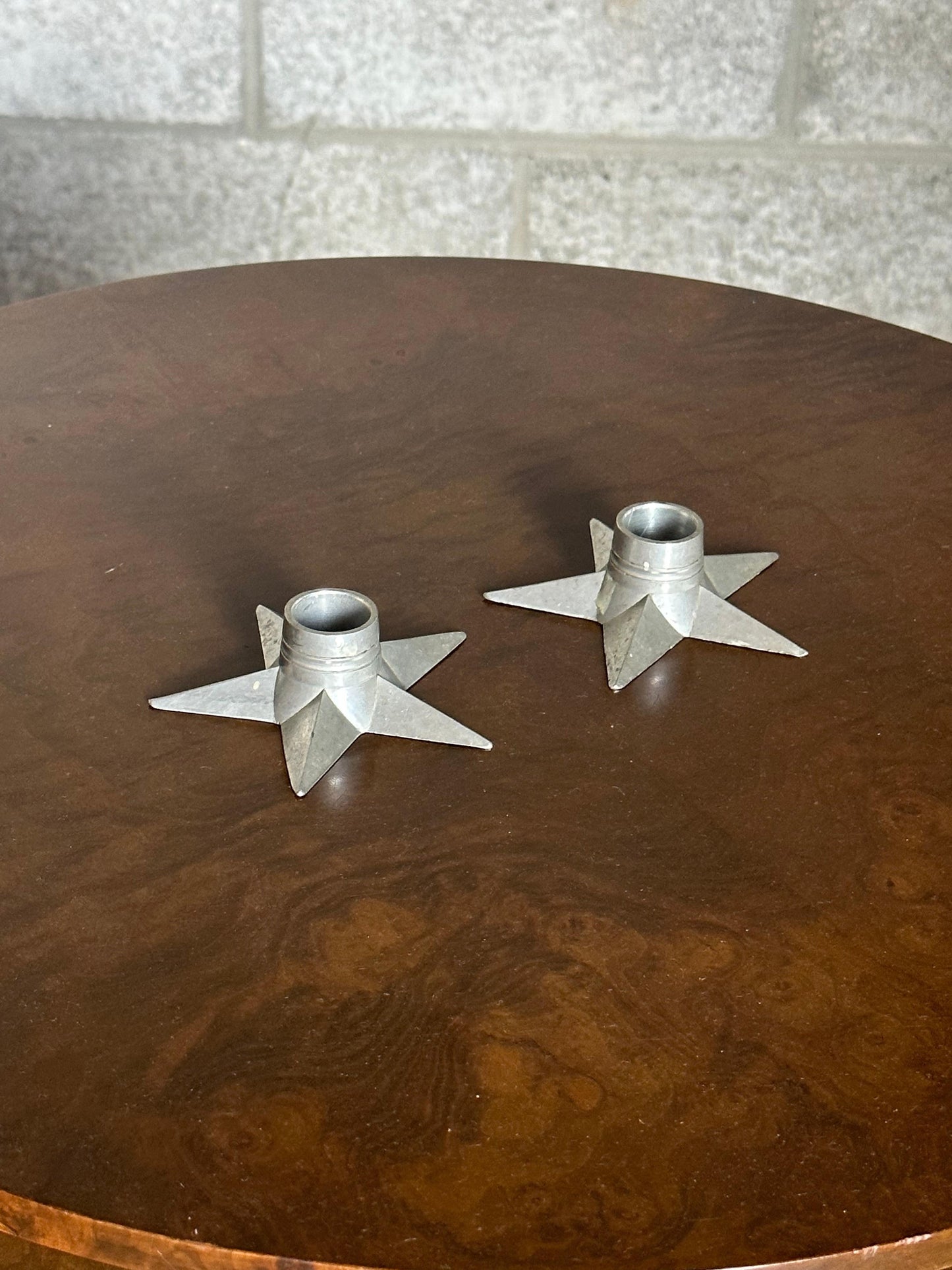 Frisman Vintage Svenskt Tenn Star Shaped Candle Holders in Pewter - a Pair
