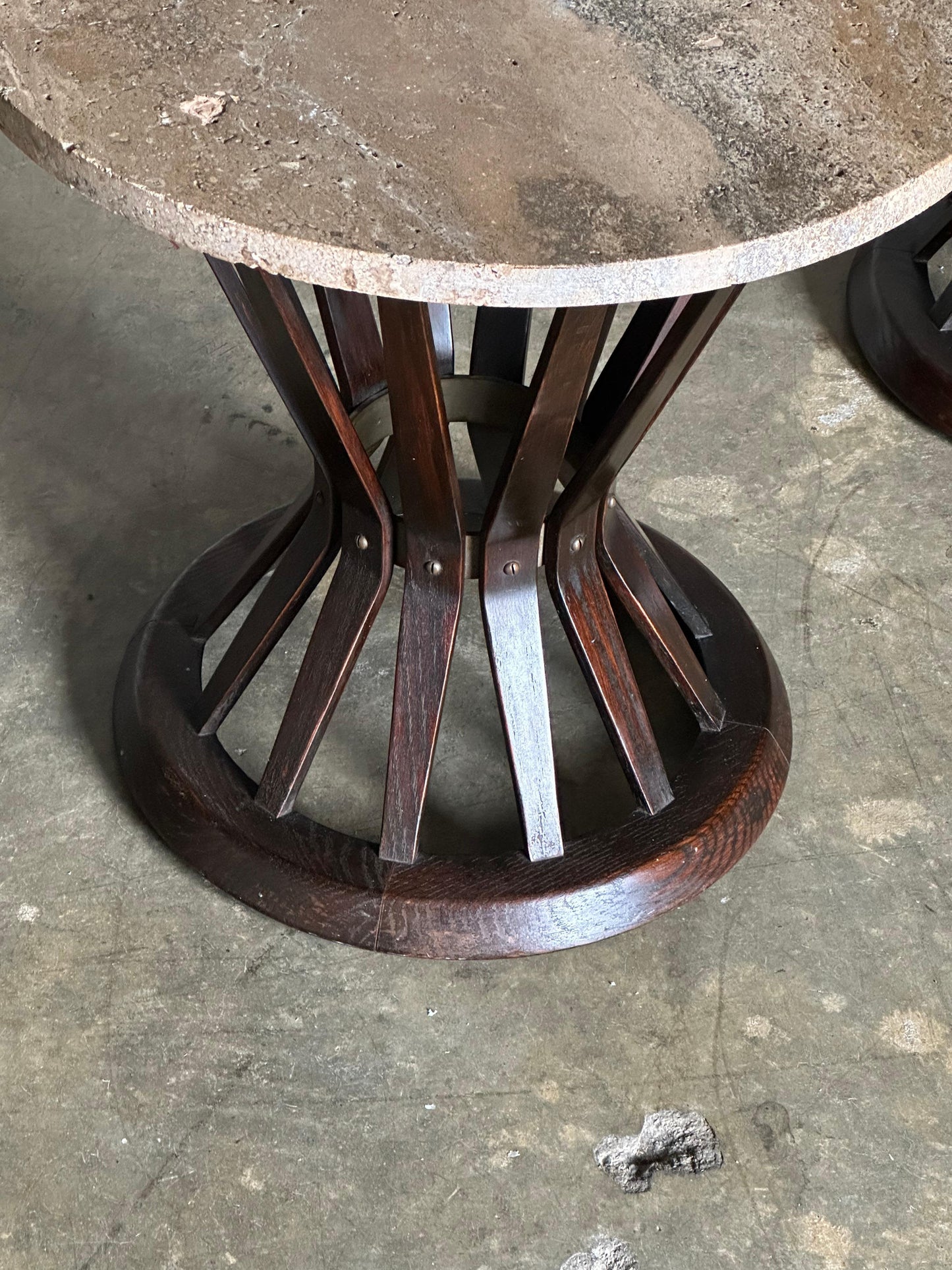 Frisman Vintage Edward Wormley for Dunbar Sheaf of Wheat Tables, Travertine and Ash