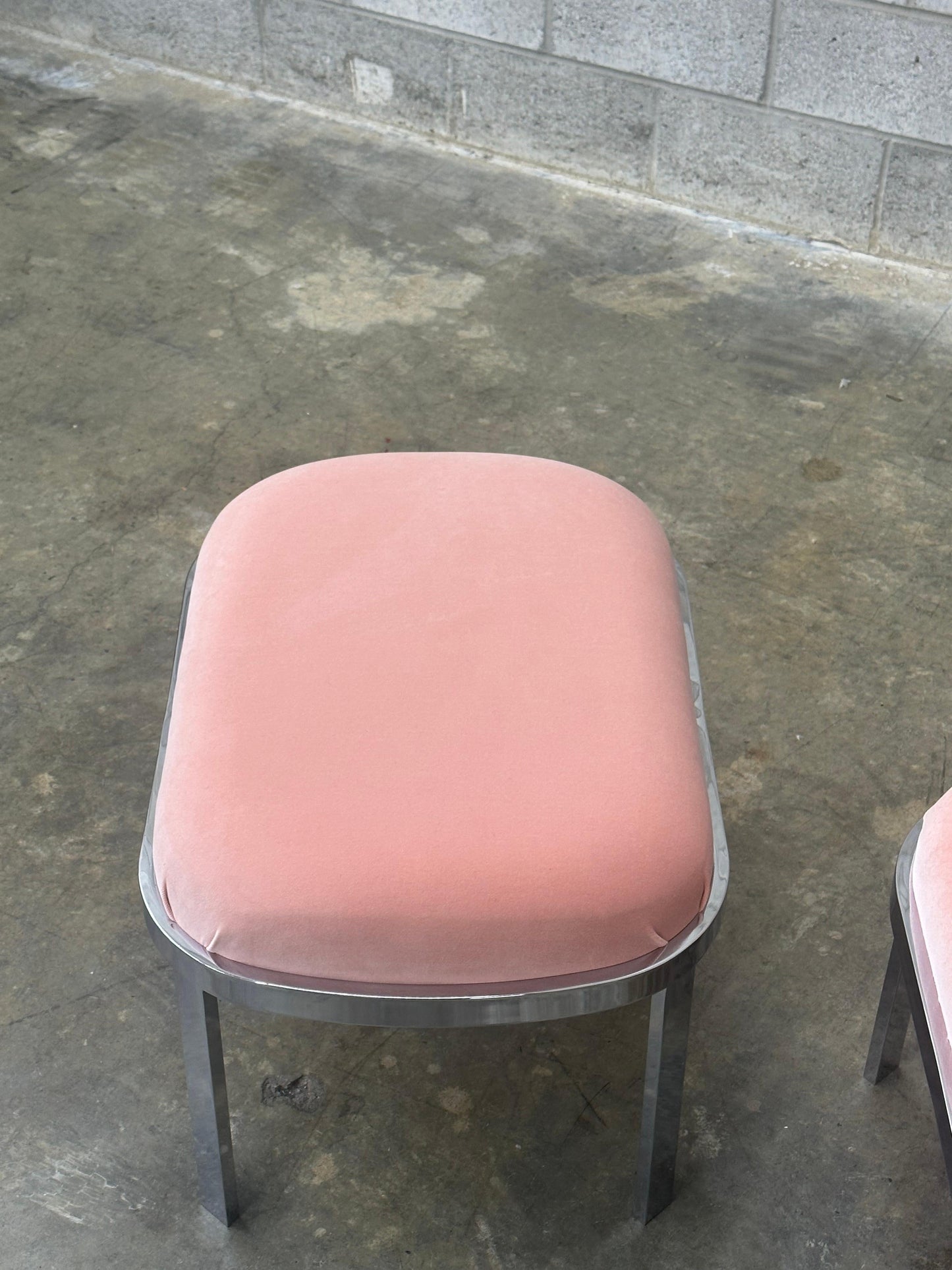 Frisman Vintage Large Chrome Stools or Ottomans Attributed to Milo Baughman- A Pair