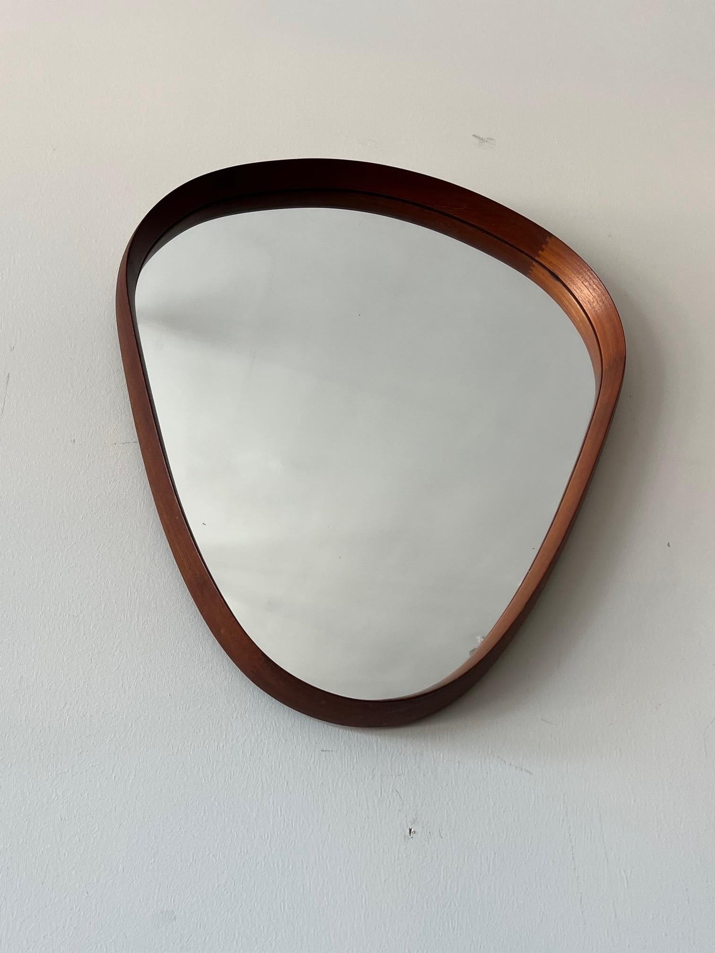 Frisman Vintage Danish Teardrop Mirror Vintage Mid-Century Modern Teak