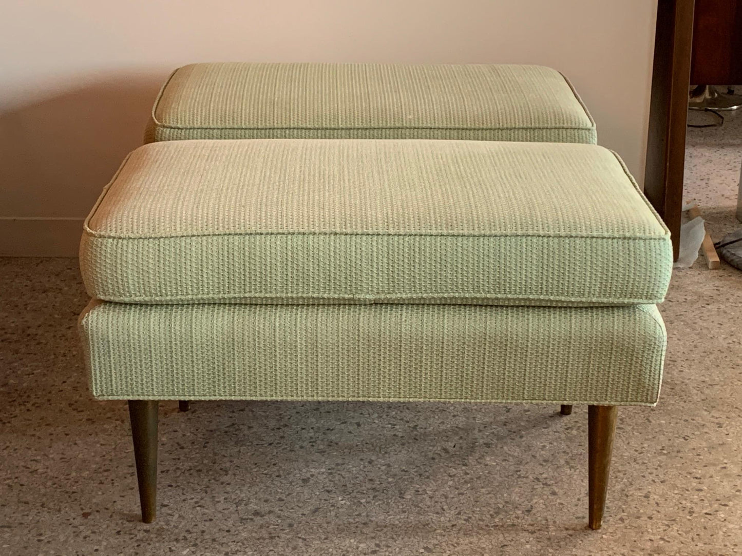 Frisman Vintage Pair of Dunbar Style Ottomans with Brass Legs