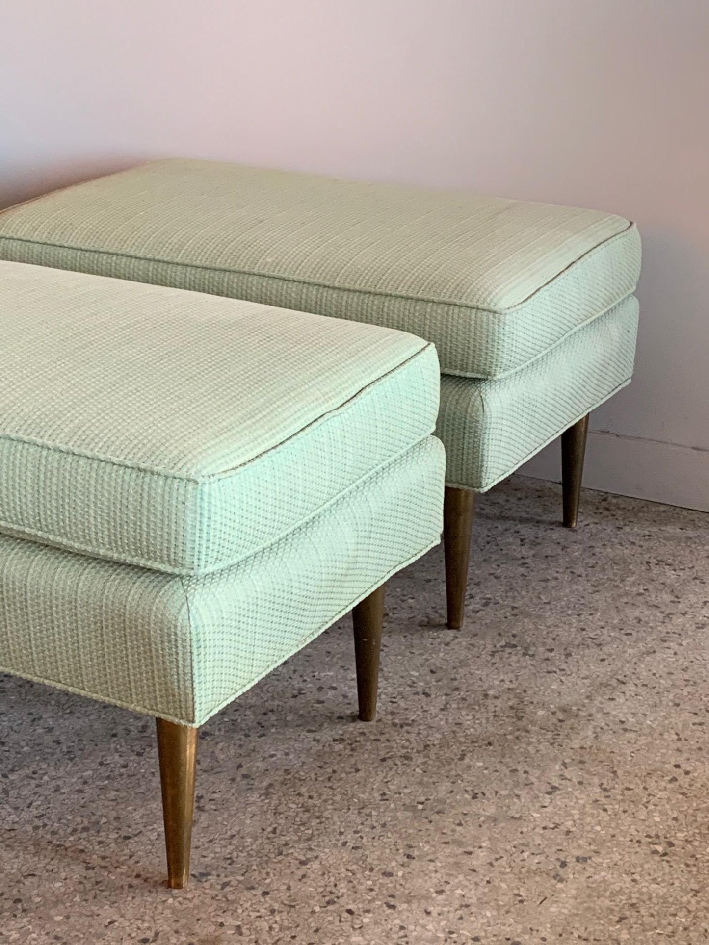 Frisman Vintage Pair of Dunbar Style Ottomans with Brass Legs