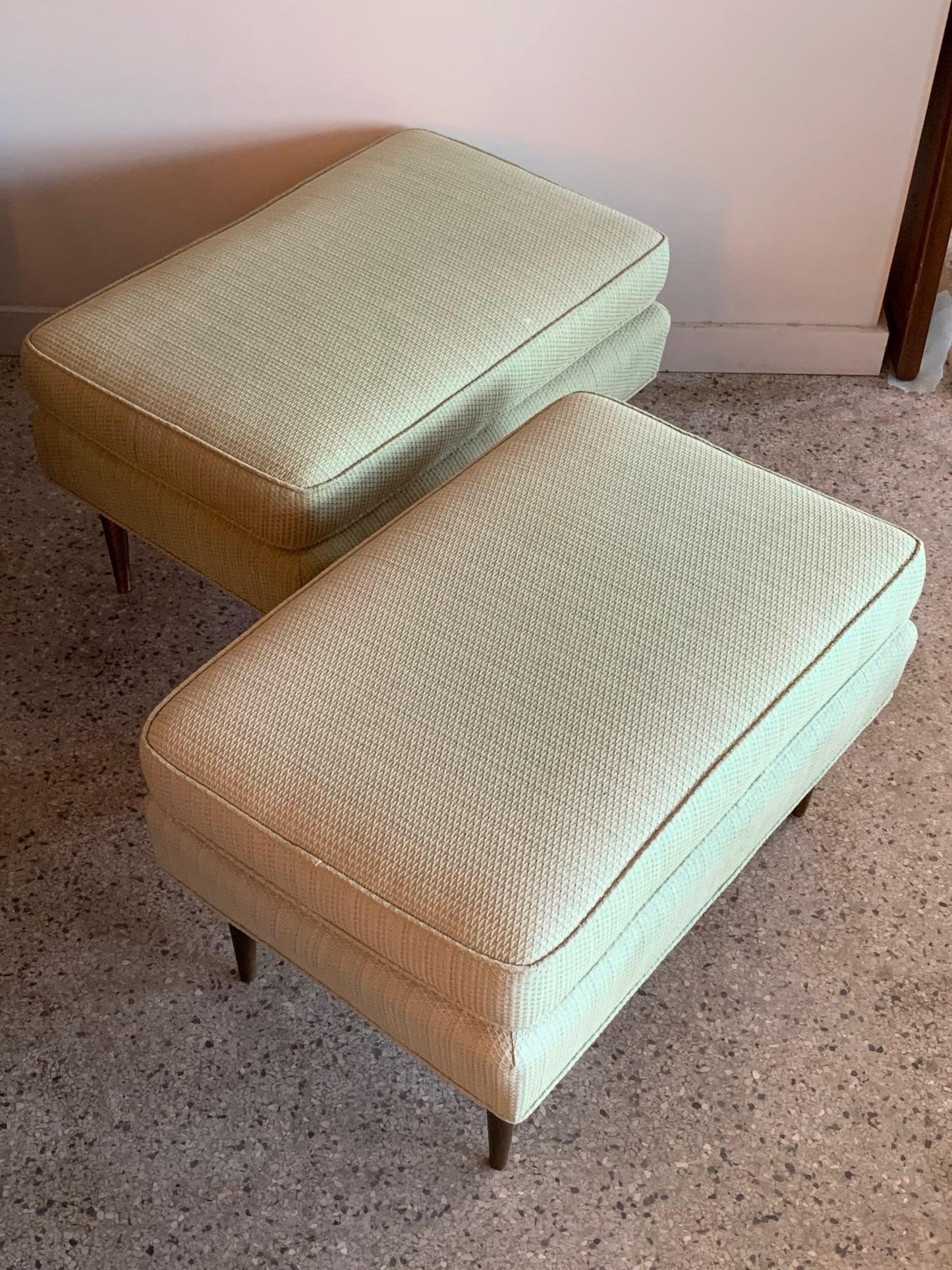Frisman Vintage Pair of Dunbar Style Ottomans with Brass Legs