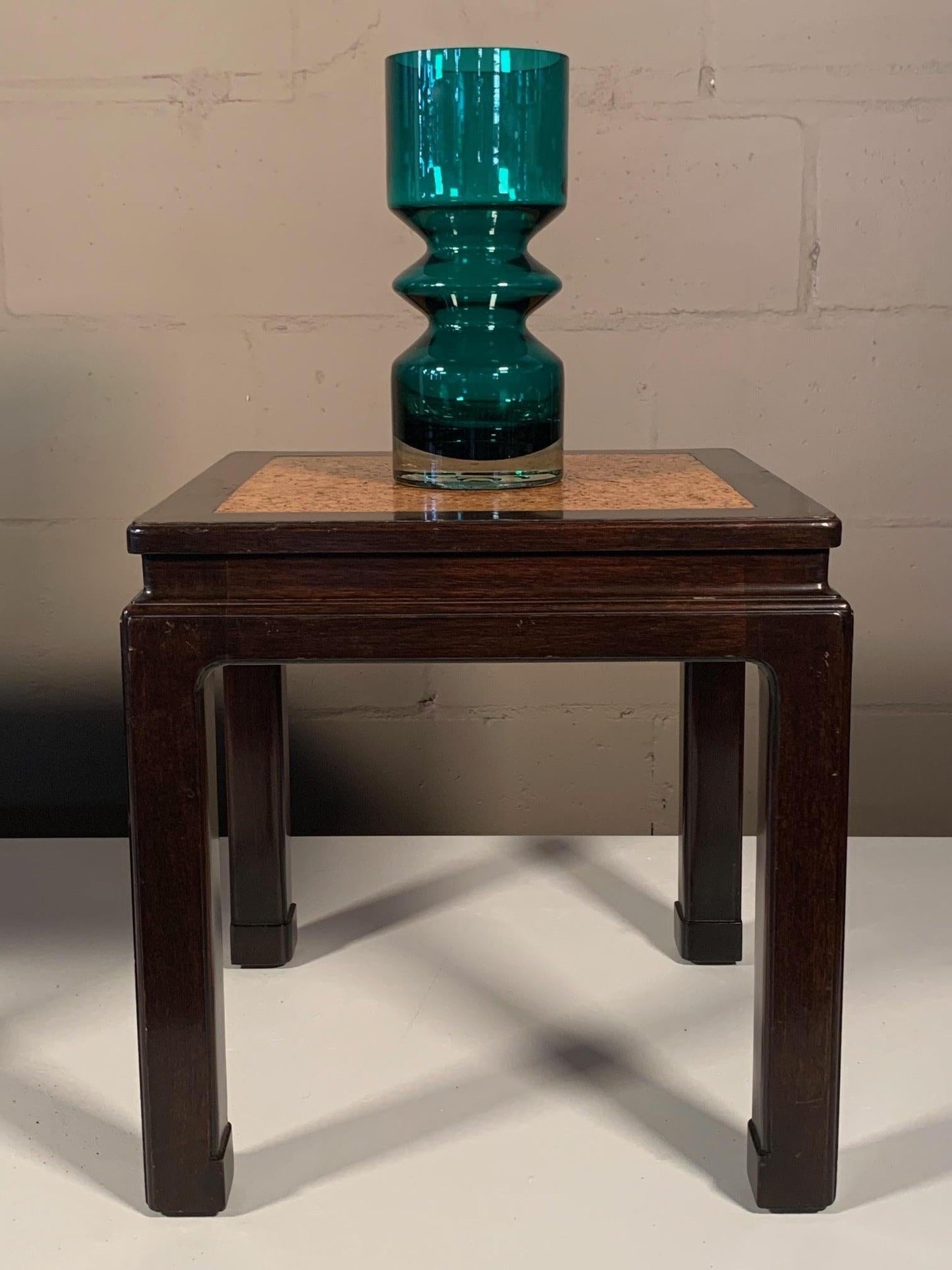 Frisman Vintage A Pair of Dunbar Occasional Tables Asian Style with Cork Tops