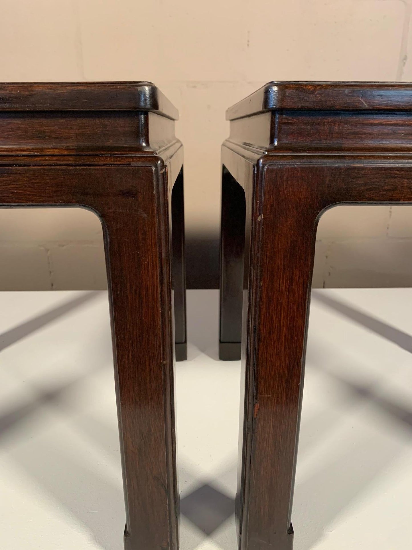 Frisman Vintage A Pair of Dunbar Occasional Tables Asian Style with Cork Tops
