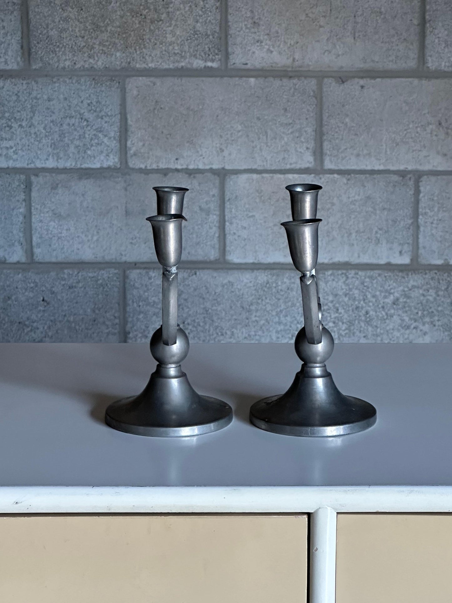 Frisman Vintage Swedish Grace Candelabras by Firma Svenskt Tenn in Pewter- a Pair