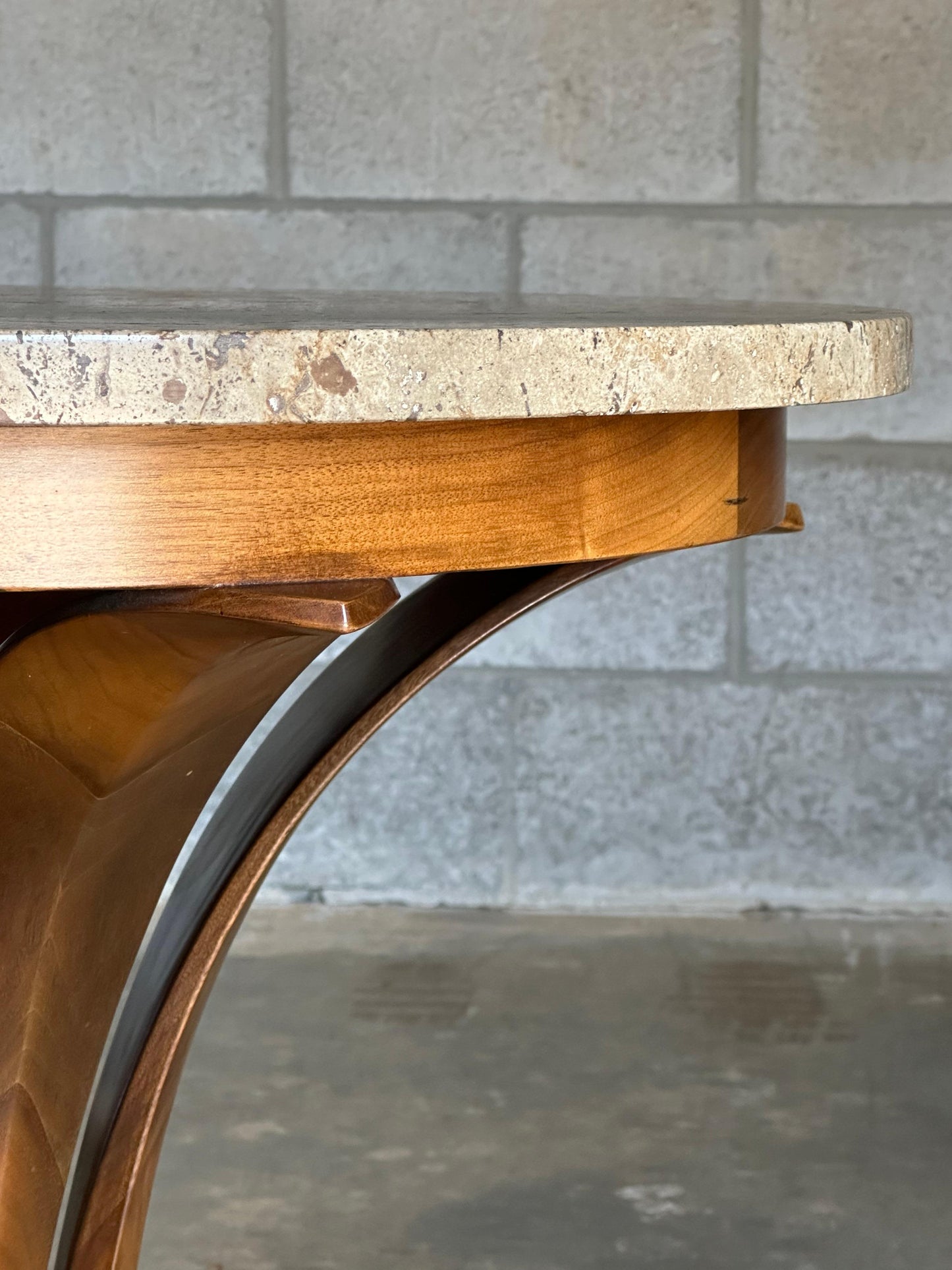 Frisman Vintage Edward Wormley for Dunbar Large Tulip End/ Side Table in Travertine and Walnut