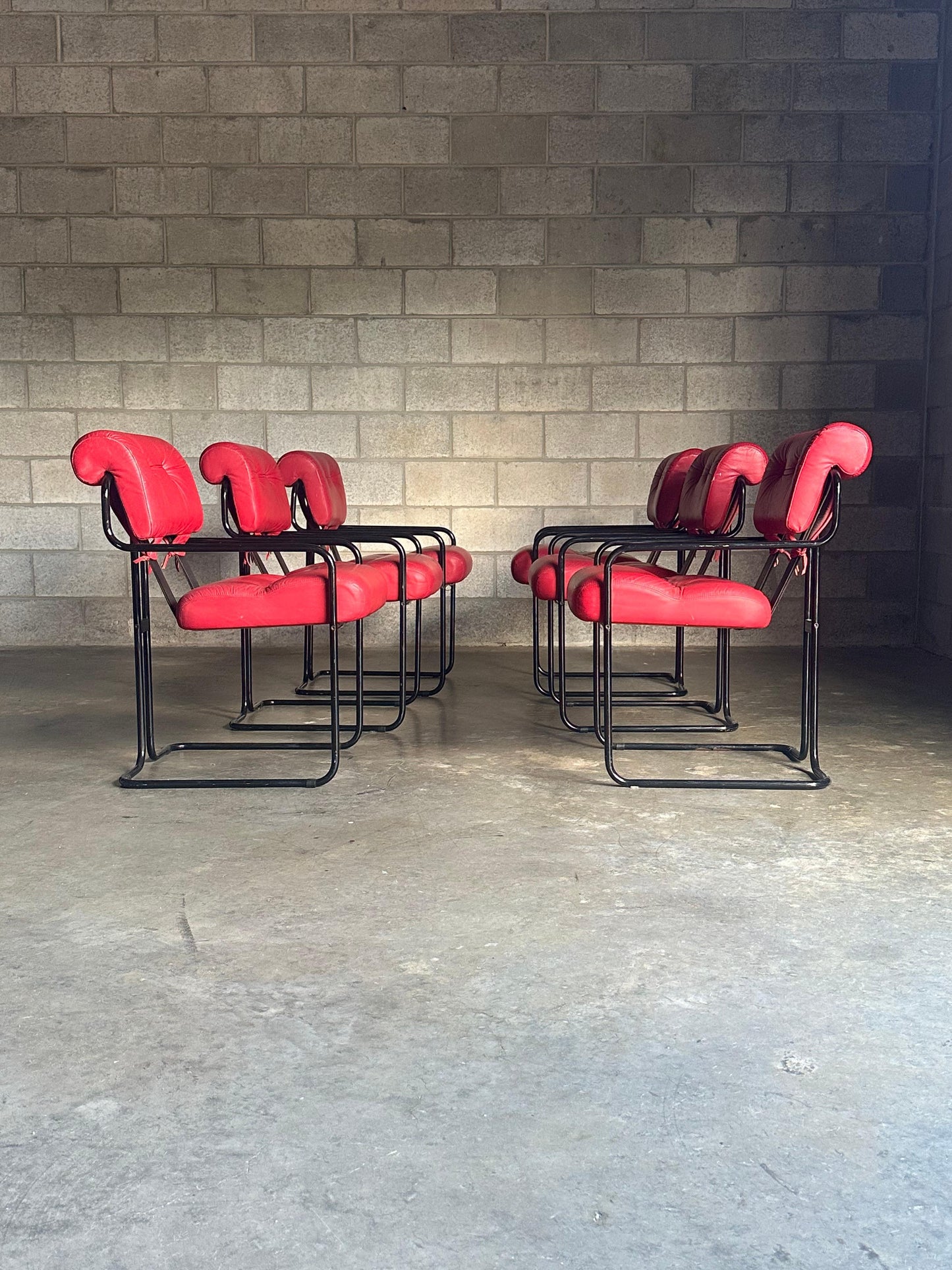 Frisman Vintage Tucroma Chairs by Guido Faleschini for I4 Mariani, Red Leather- Set of 6