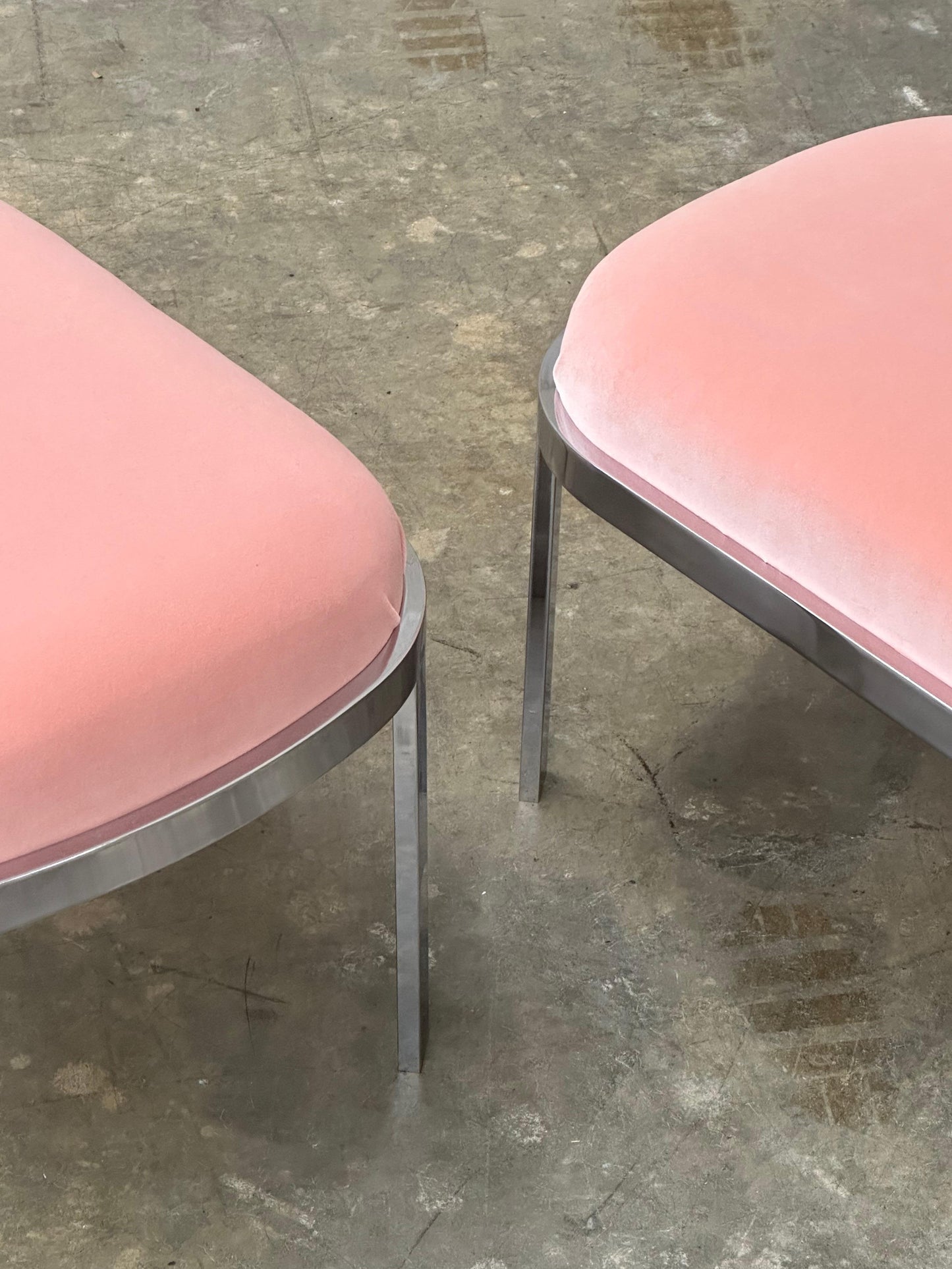 Frisman Vintage Large Chrome Stools or Ottomans Attributed to Milo Baughman- A Pair
