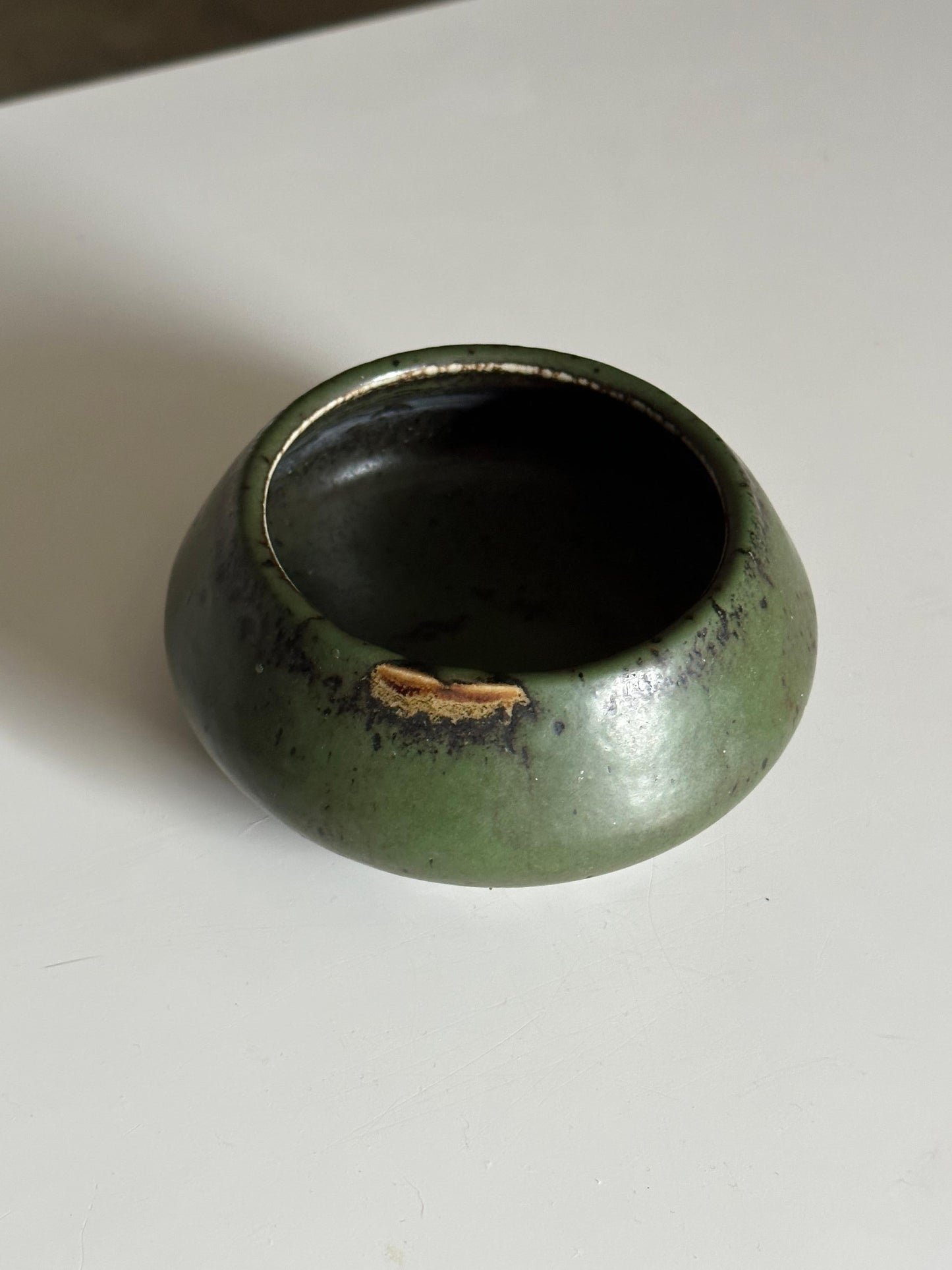 Frisman Vintage Carl Harry Stålhane for Rörstrand Atelje Mottled Green Ceramic Bowl/ Low Vase