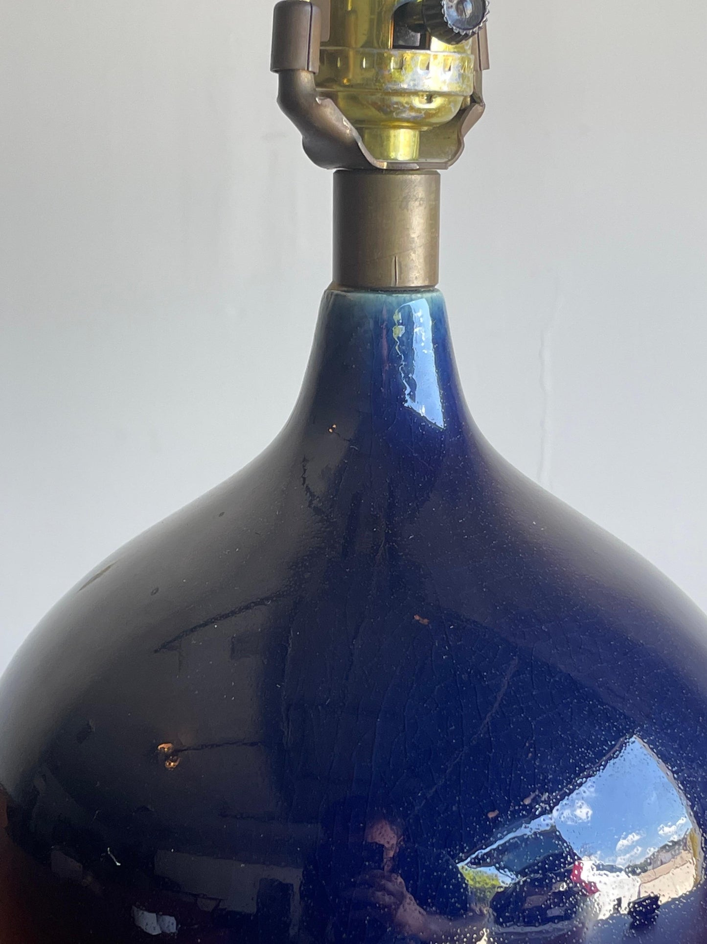 Frisman Vintage Lotte and Gunnar Bostlund Table Lamp in Royal Blue Ceramic