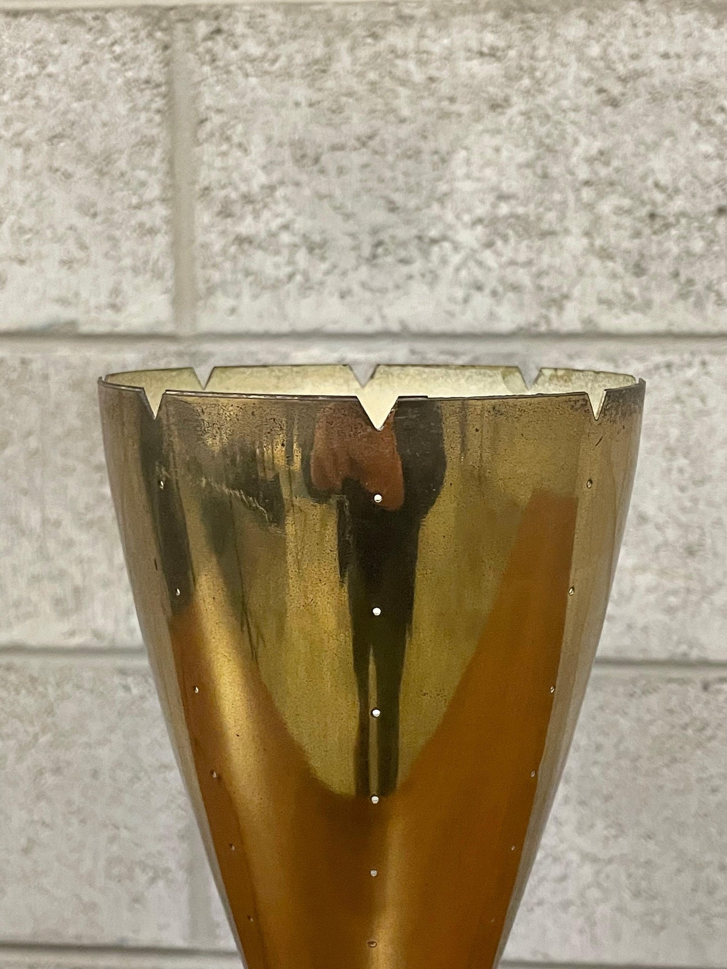 Frisman Vintage American Designer Modernist Brass Lamp with Pierced Cone Shade