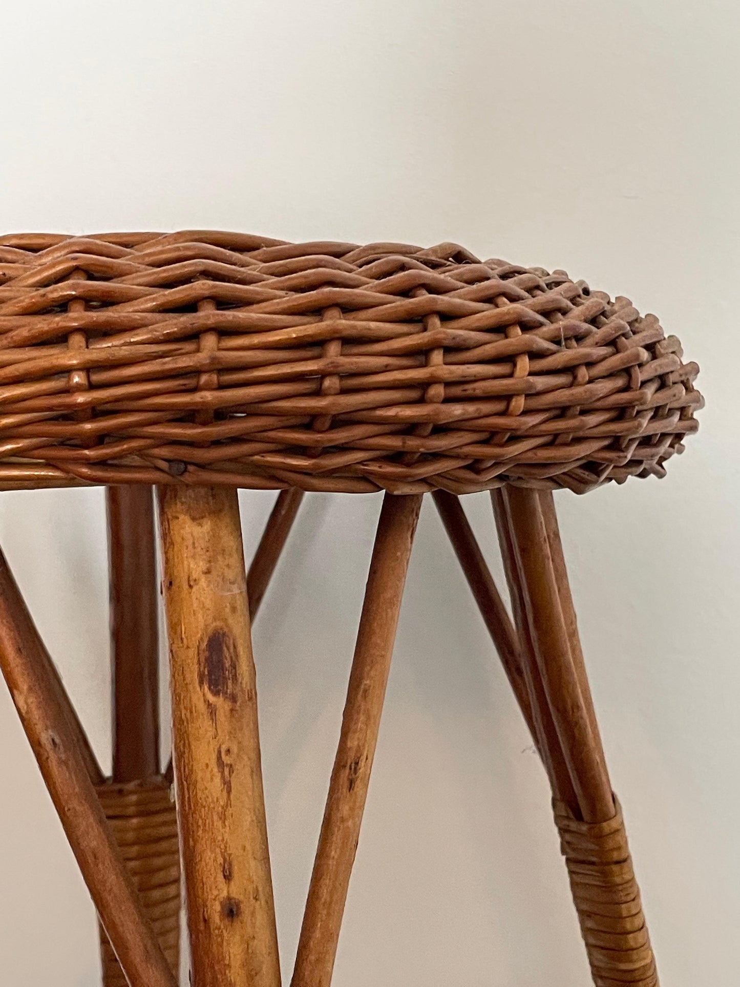 Frisman Vintage Bamboo and Wicker Stool, Style of Tony Paul and Franco Albini