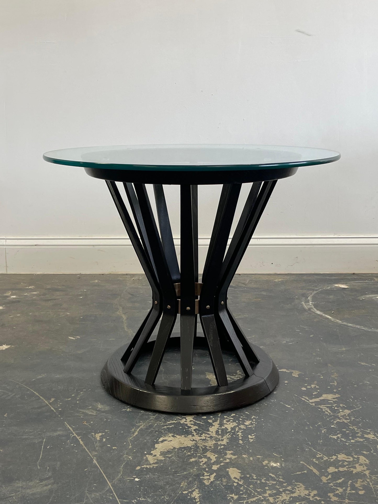 Frisman Vintage Edward Wormley for Dunbar Ebonized Sheaf of Wheat Table with Glass Top