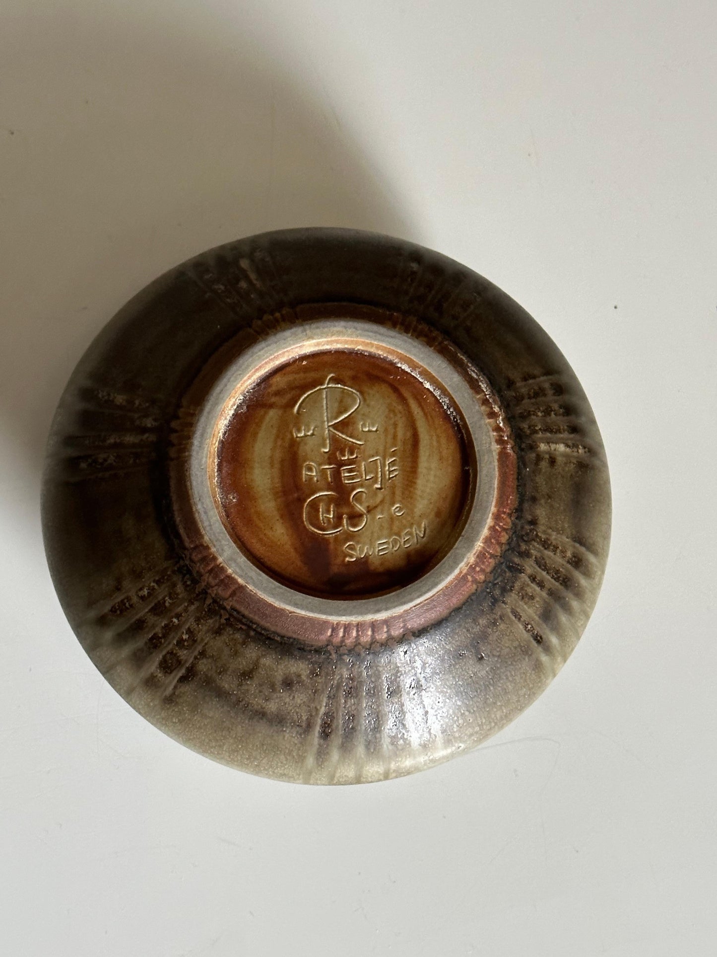 Frisman Vintage Carl Harry Stålhane for Rörstrand Atelje Earthtone Ceramic Bowl/ Low Vase, 1950s
