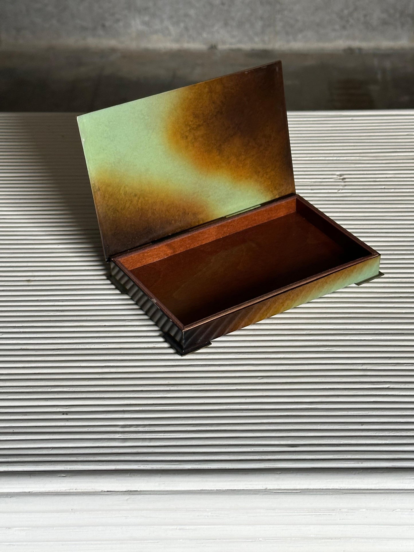 Frisman Vintage Swedish Lidded Box in Bronze & Wood by Bernhard Linder for Metallkonst 1950’s