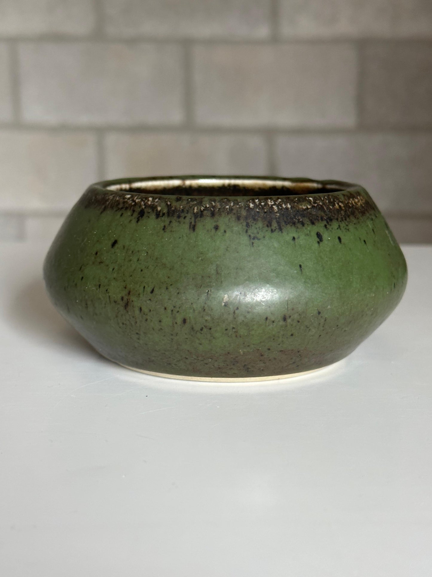 Frisman Vintage Carl Harry Stålhane for Rörstrand Atelje Mottled Green Ceramic Bowl/ Low Vase
