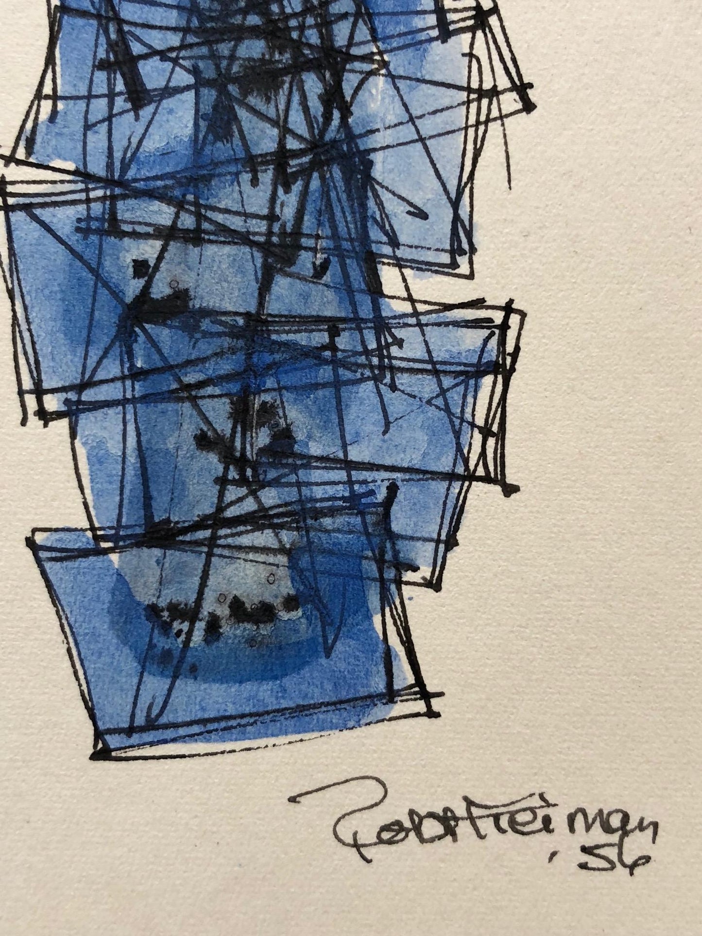 Frisman Vintage Robert Freiman Watercolor and Ink on Paper, 1956
