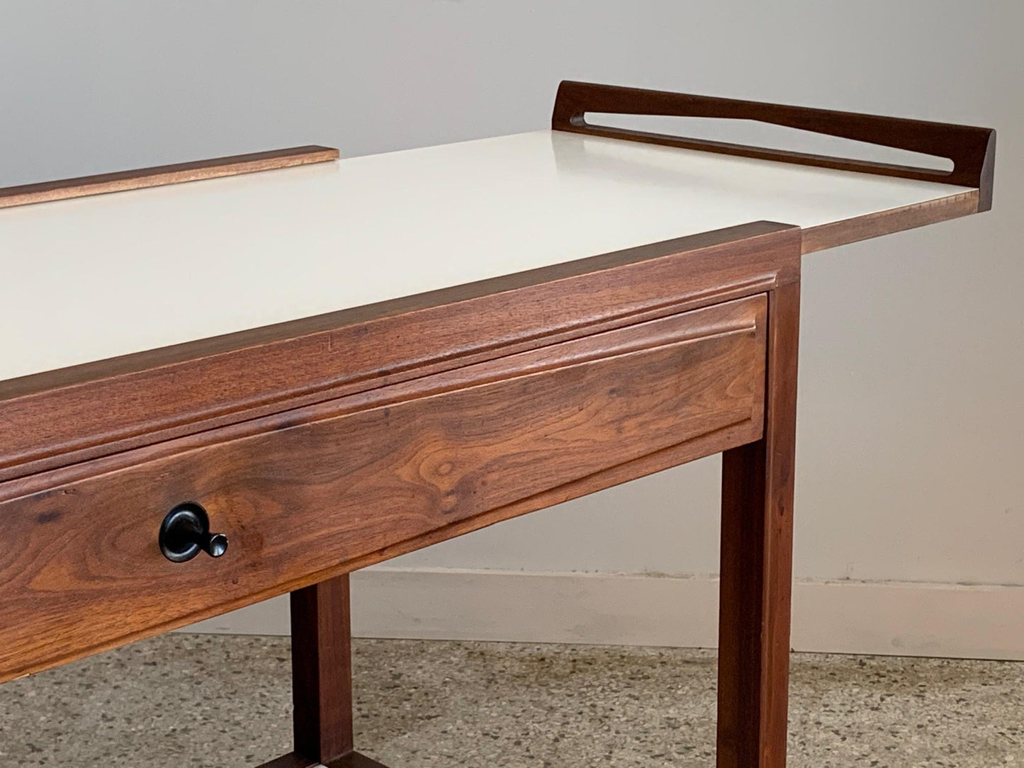 Frisman Vintage Glenn of California Hostess Bar Cart in Walnut and White Formica